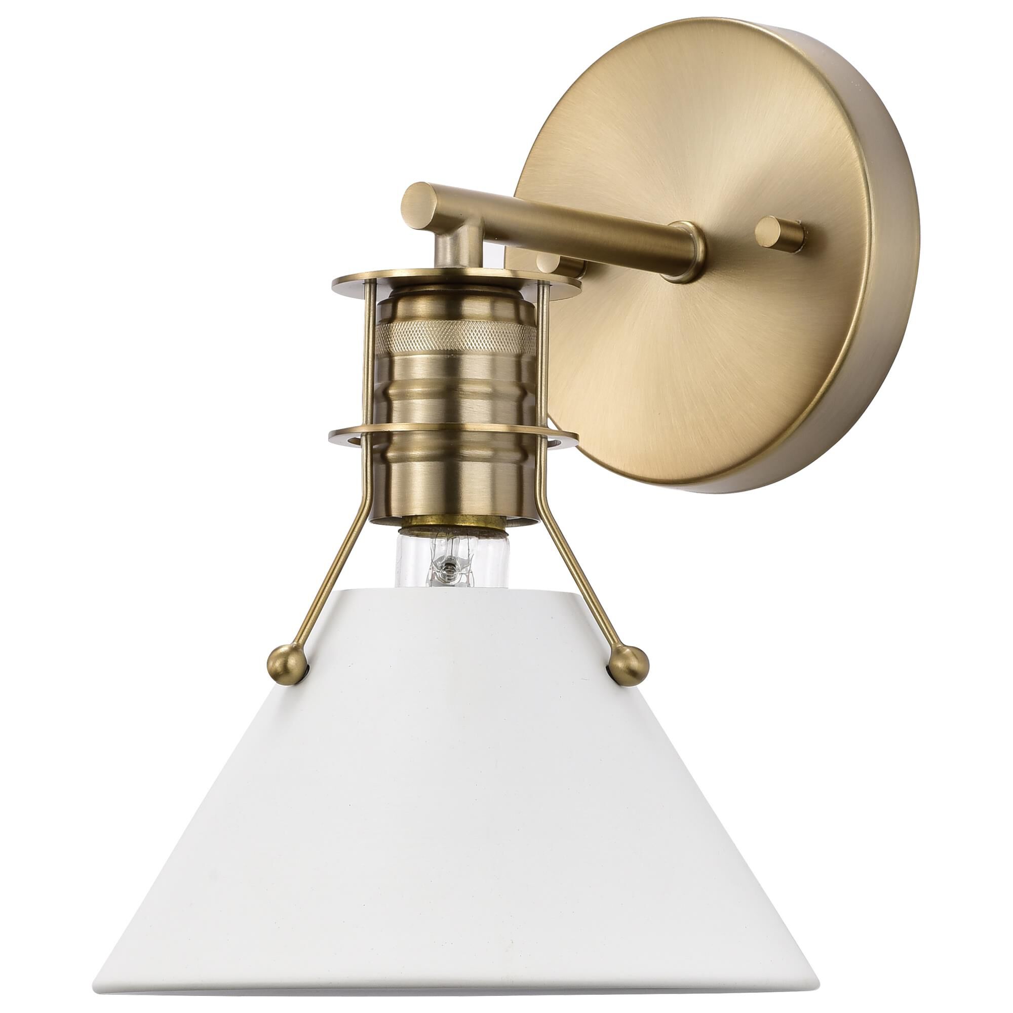 Shown in Matte White and Burnished Brass finish