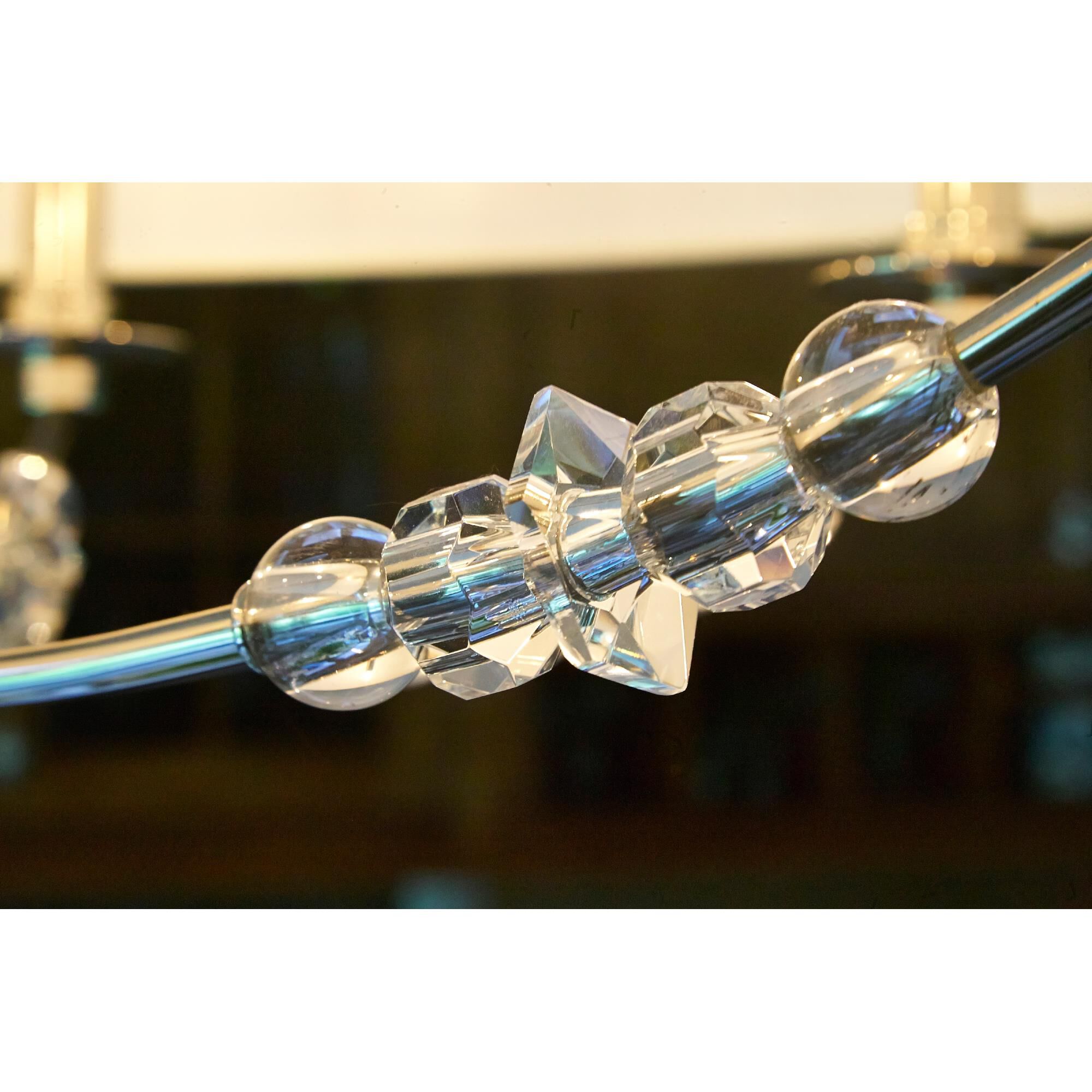 Shown in Polished Nickel finish and Clear Glass Drops crystal and Silk glass and White shade