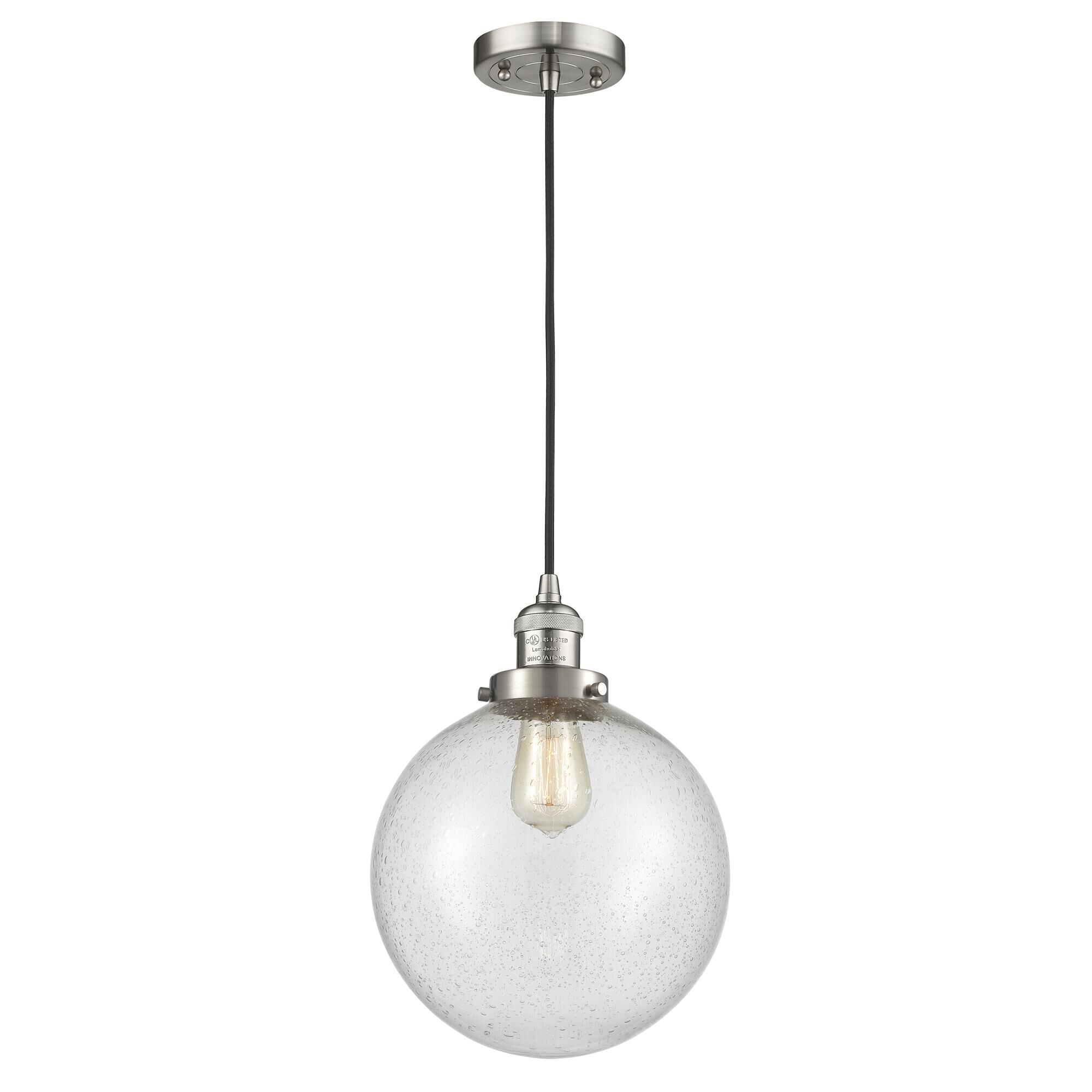 Shown in Brushed Satin Nickel finish and Seedy glass