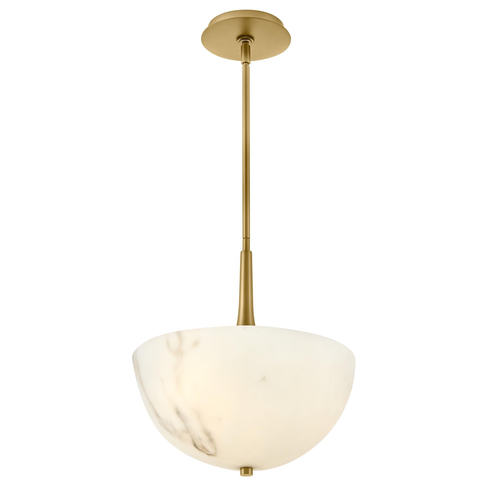 Shown in Lacquered Brass finish and Faux Alabaster glass