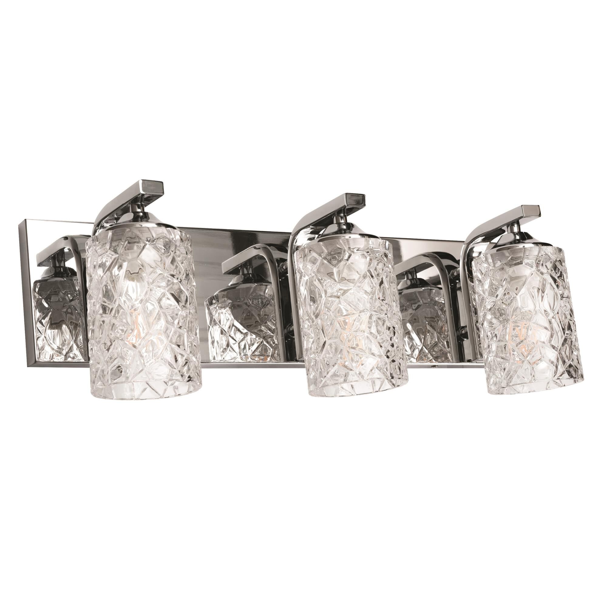 Shown in Polished Chrome finish and Clear Facetted glass