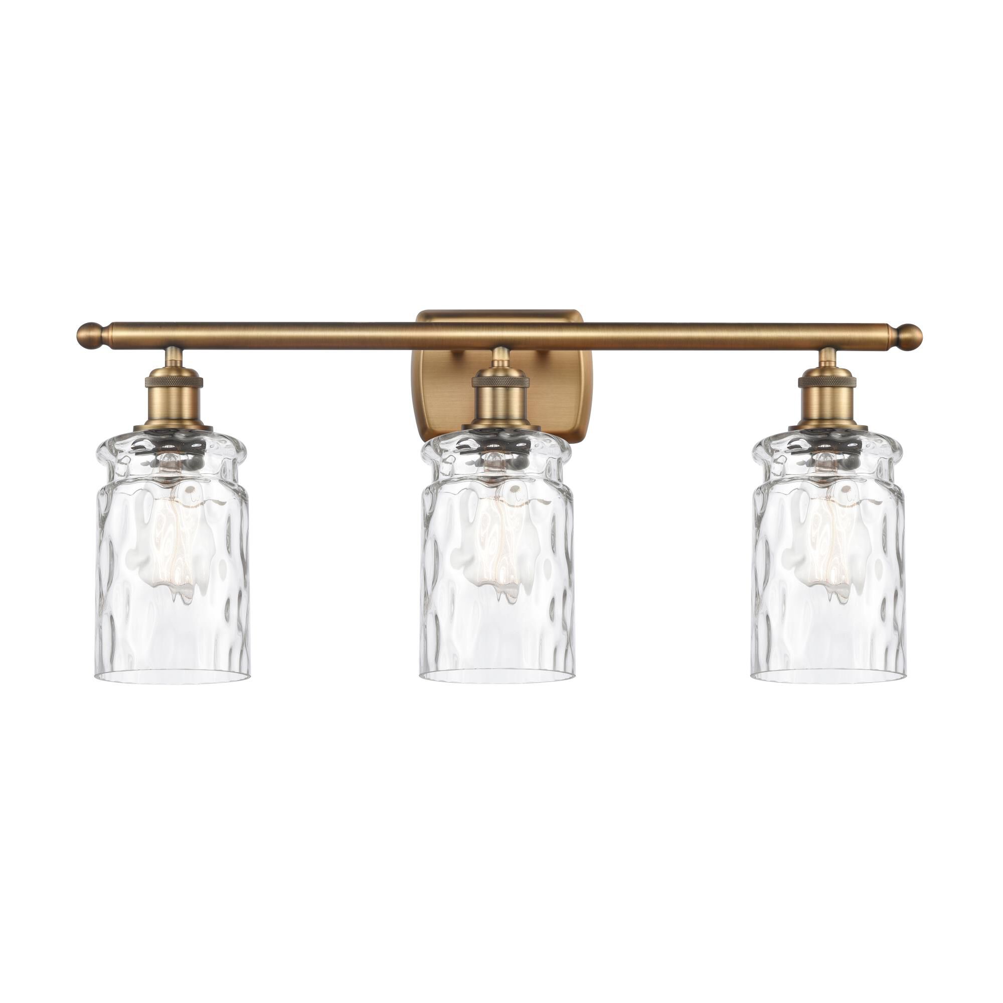 Shown in Brushed Brass finish and Clear WaterCandor glass
