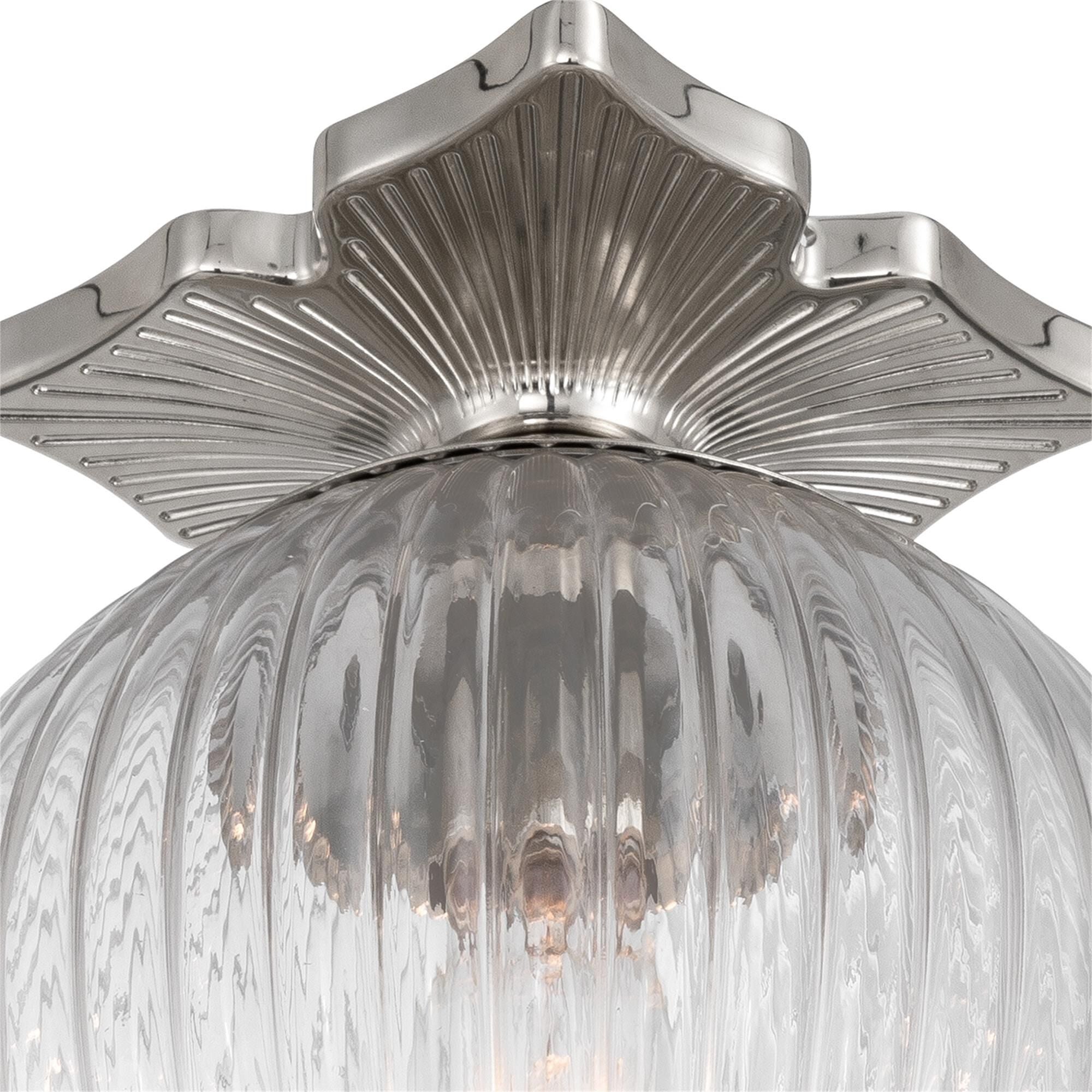 Shown in Polished Nickel finish and Ribbed glass and Ribbed Glass shade
