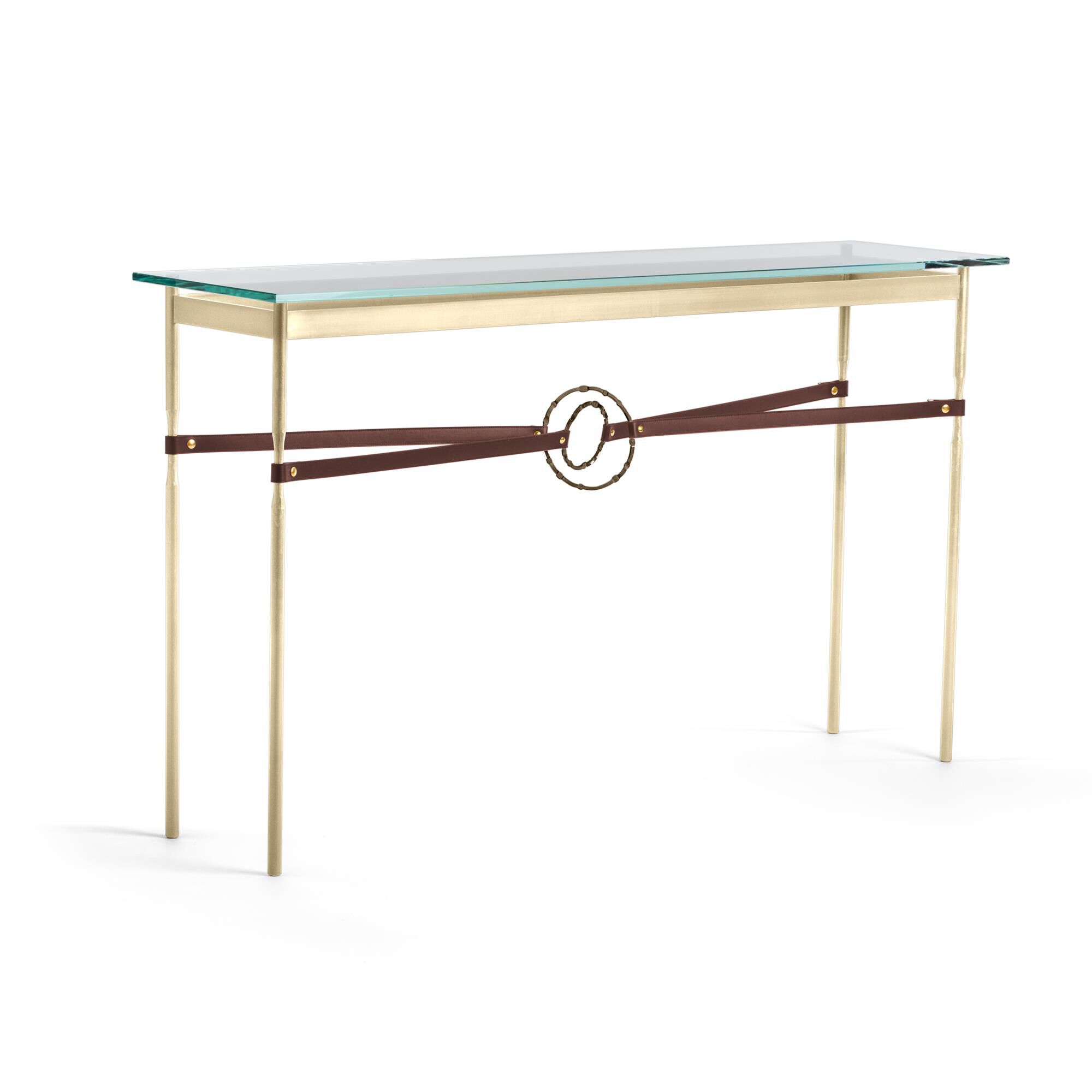 Shown in Modern Brass finish and Bronze with Leather British Brown  accent