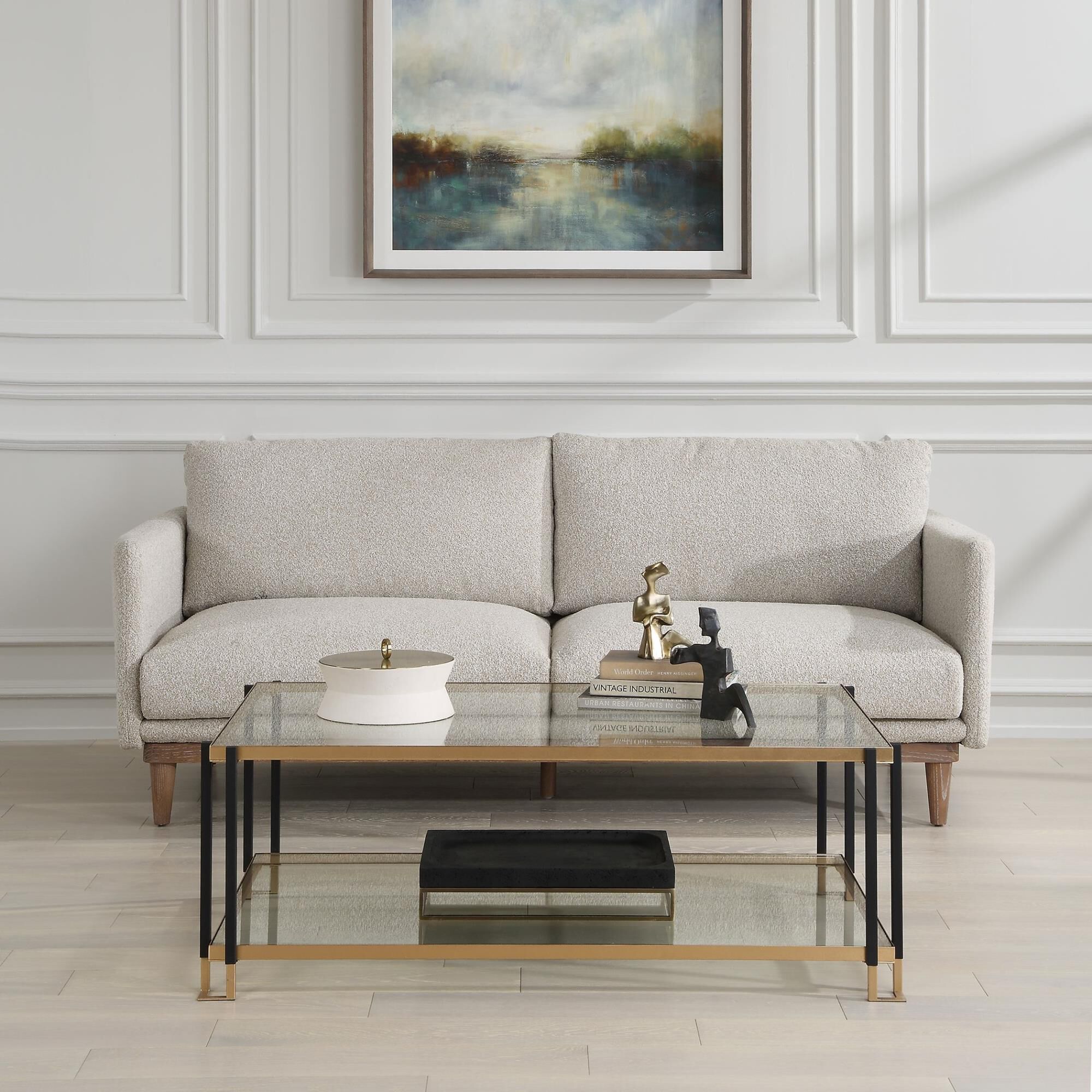 Shown in Featuring A Clean Lined Solid Iron Frame, This Contemporary Coffee Table Is Finished In A Two-Toned  finish