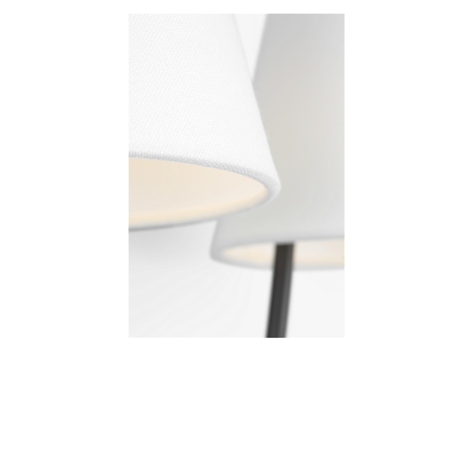 Shown in Aged Iron finish and White Linen Fabric shade