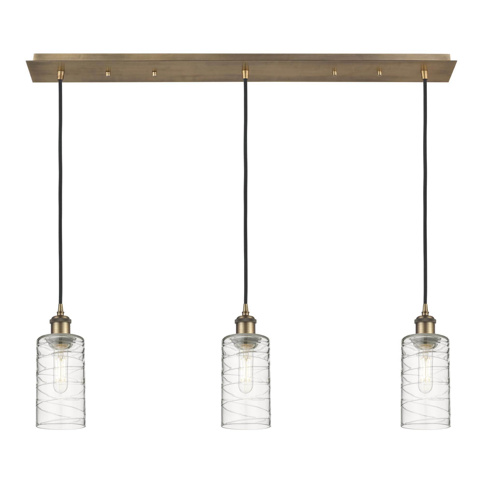 Shown in Brushed Brass finish and Deco Swirl shade
