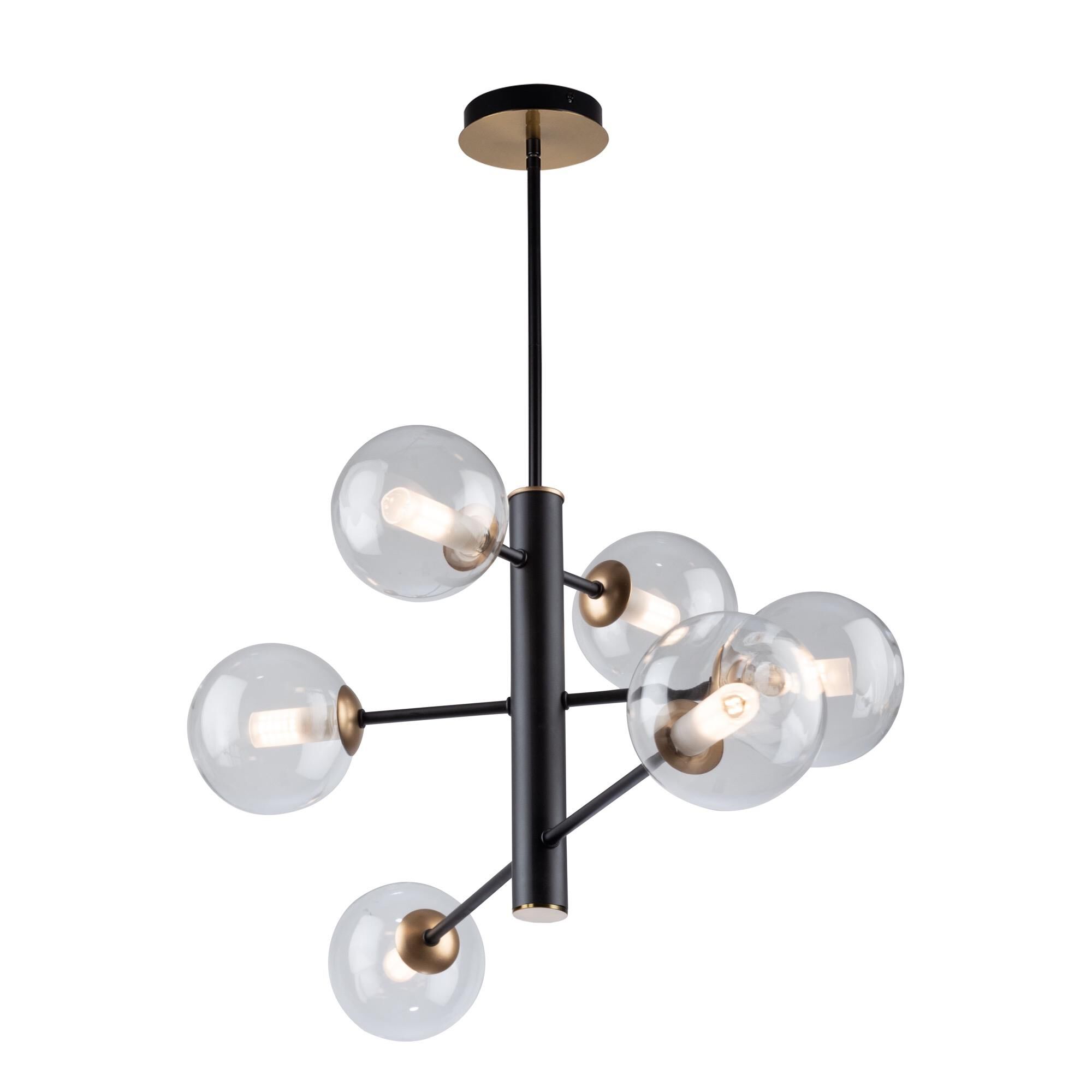 Shown in Matte Black & Brass finish and Glass shade
