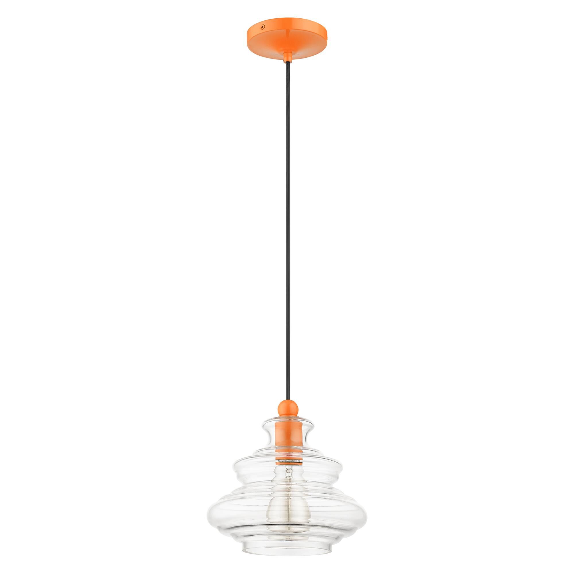 Shown in Shiny Orange finish and Hand Blown Clear Art glass