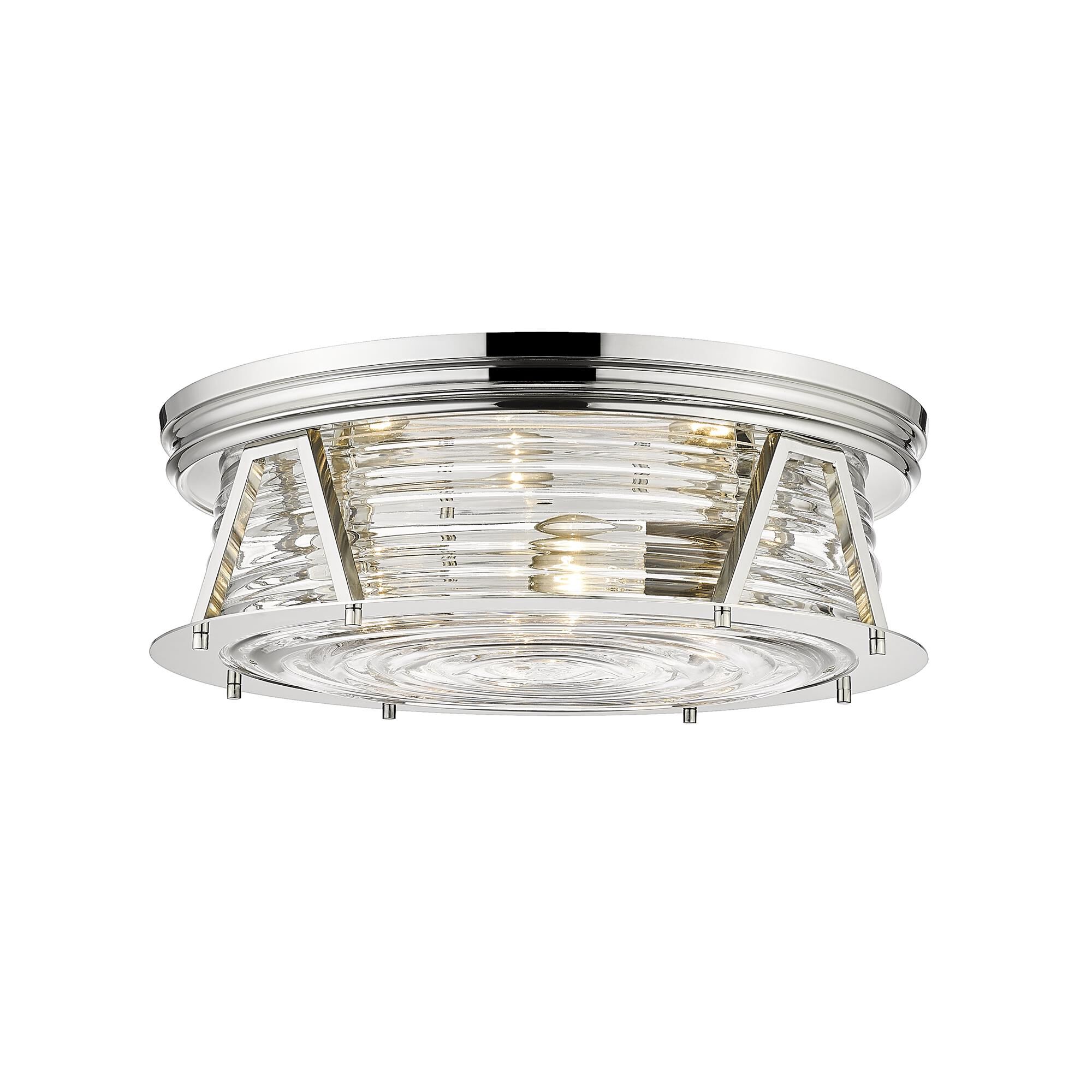 Shown in Polished Nickel finish and Glass shade