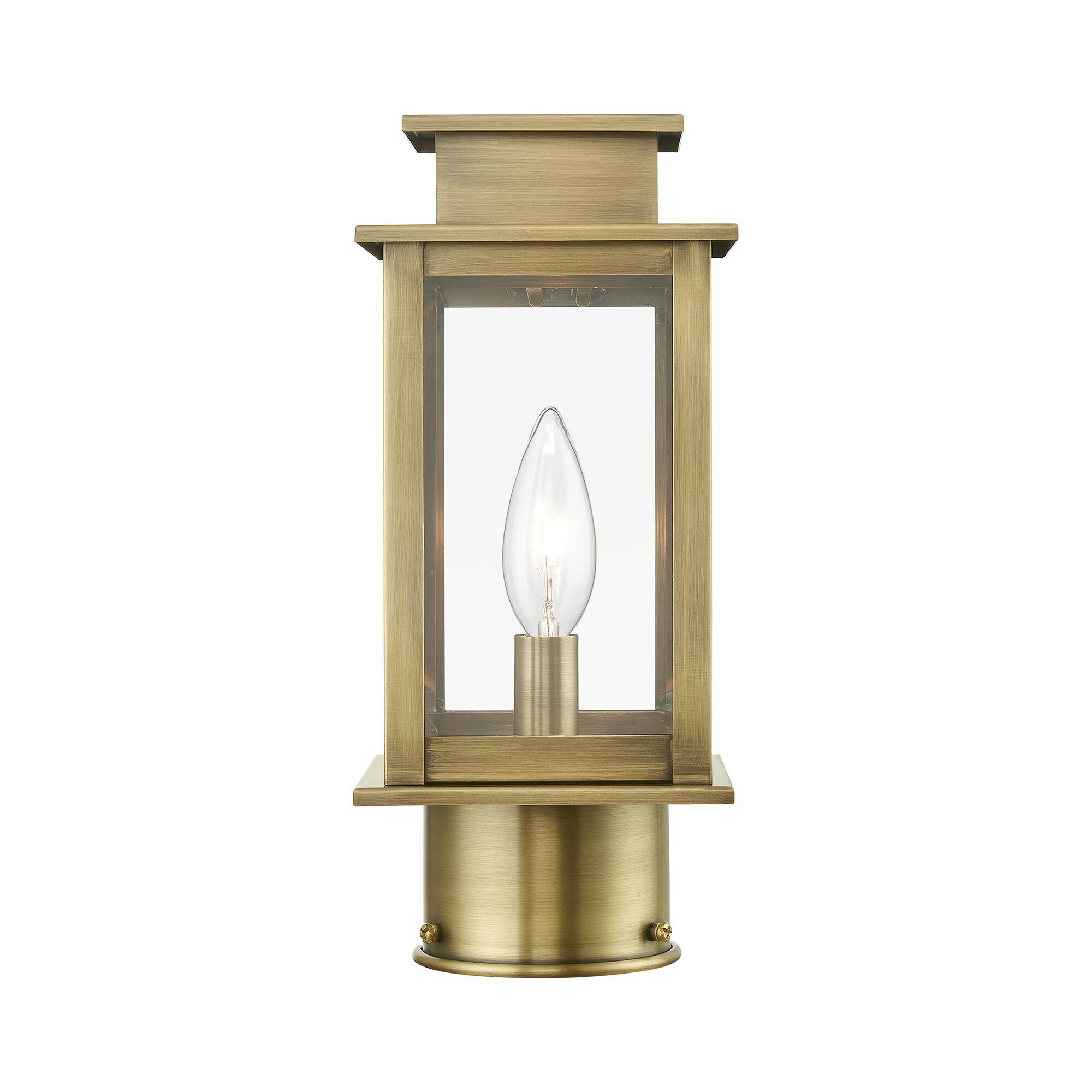 Shown in Antique Brass finish and Clear glass