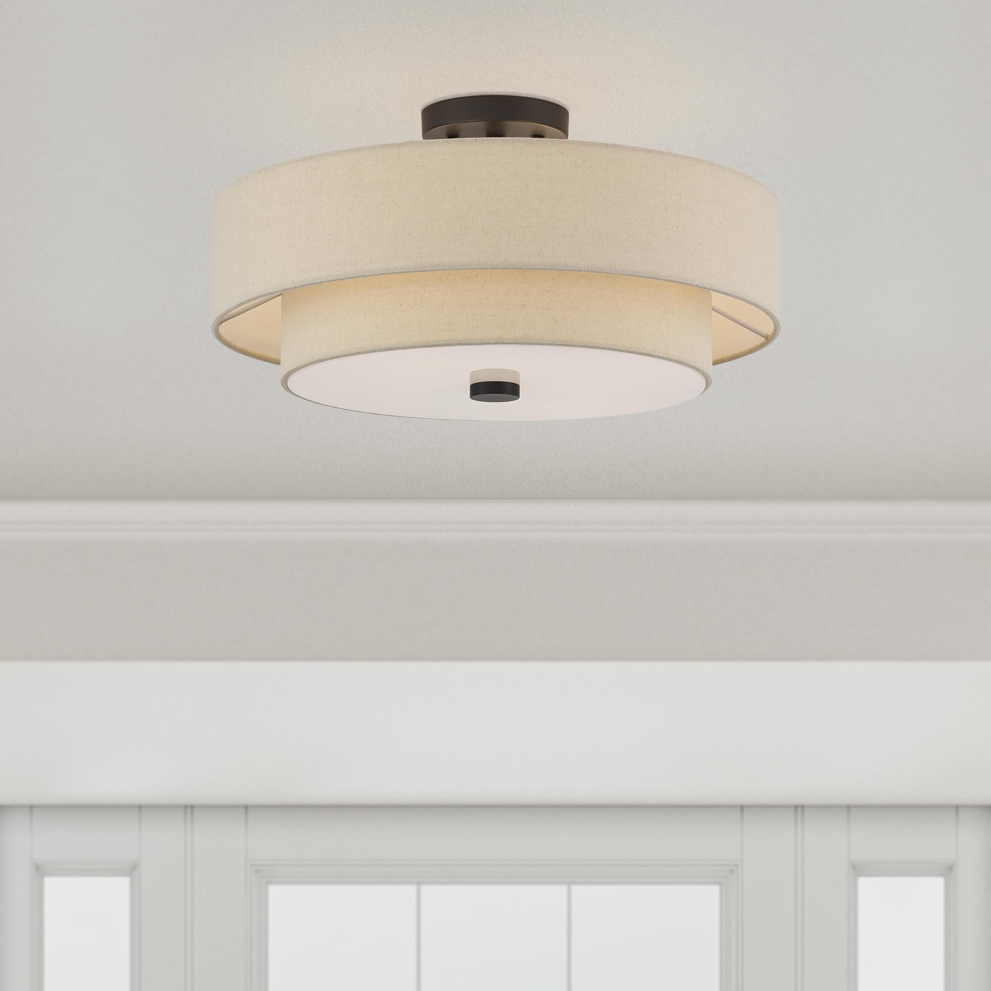 Shown in Bronze finish and Hand Crafted Parchment Color Hardback Fabric shade