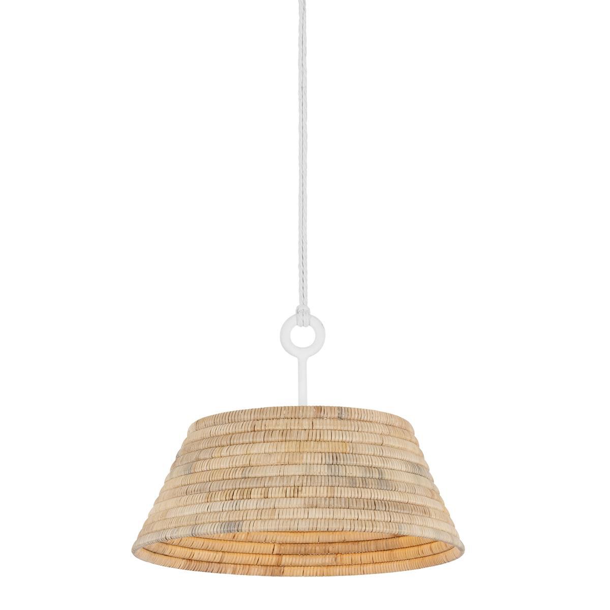 Shown in Gesso White finish and Natural Rattan shade
