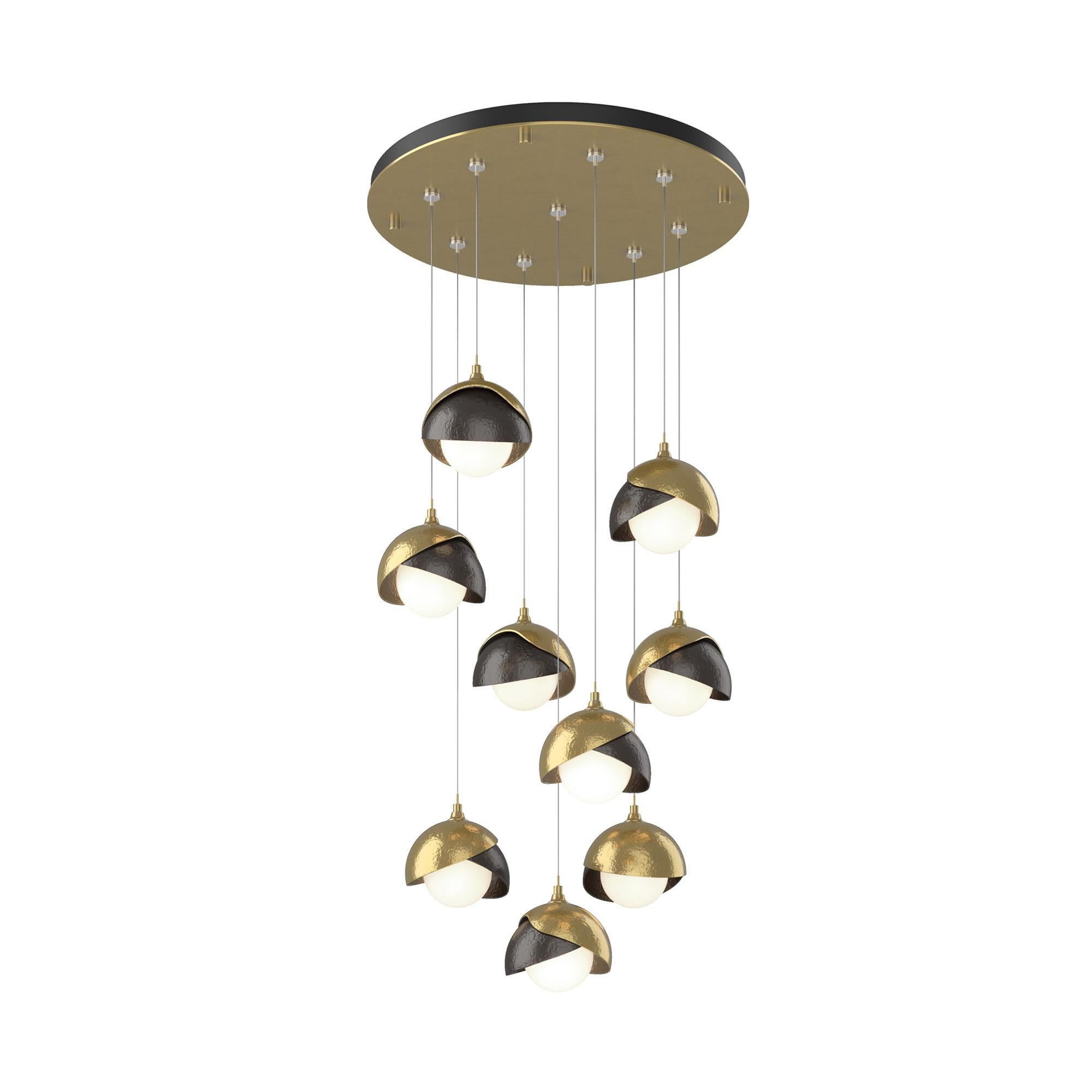 Shown in Modern Brass finish and Opal (Gg) glass and Oil Rubbed Bronze (14) accent