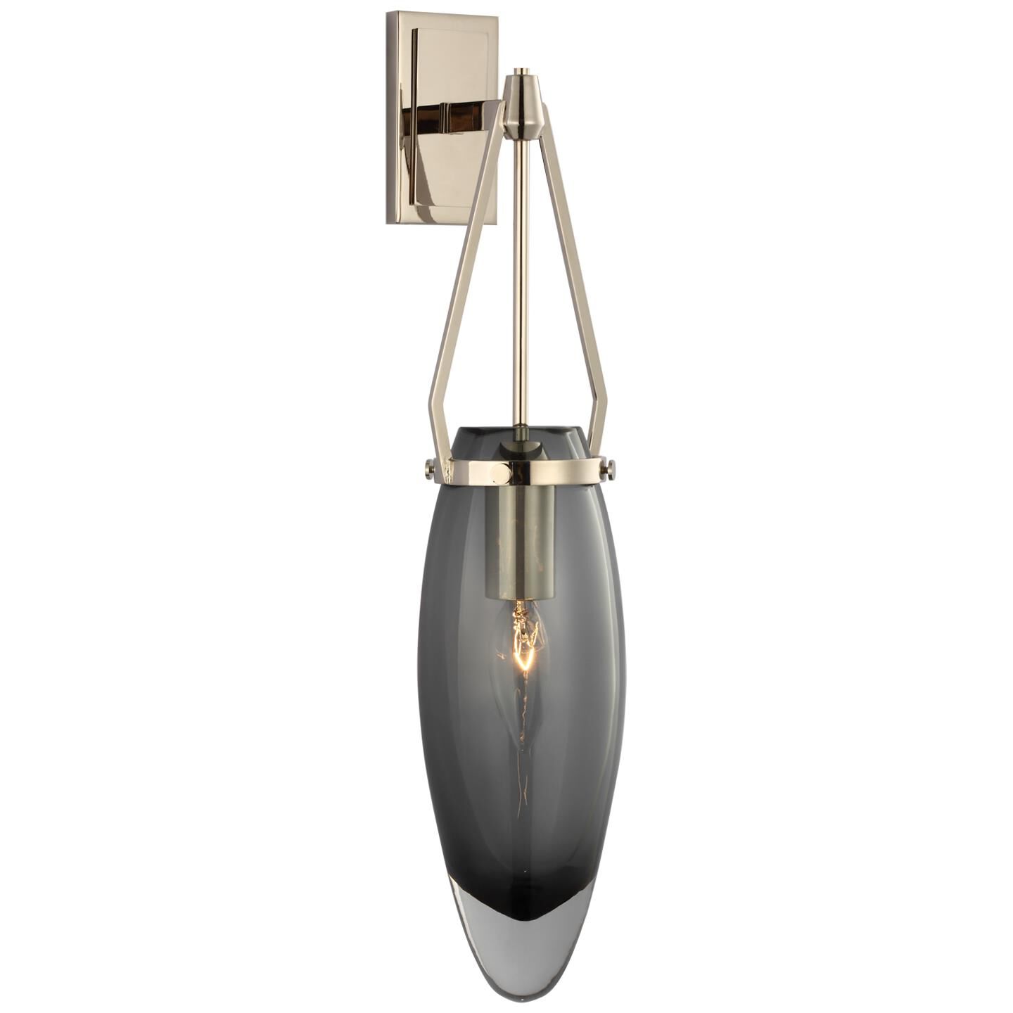 Shown in Polished Nickel finish and Smoked Glass shade