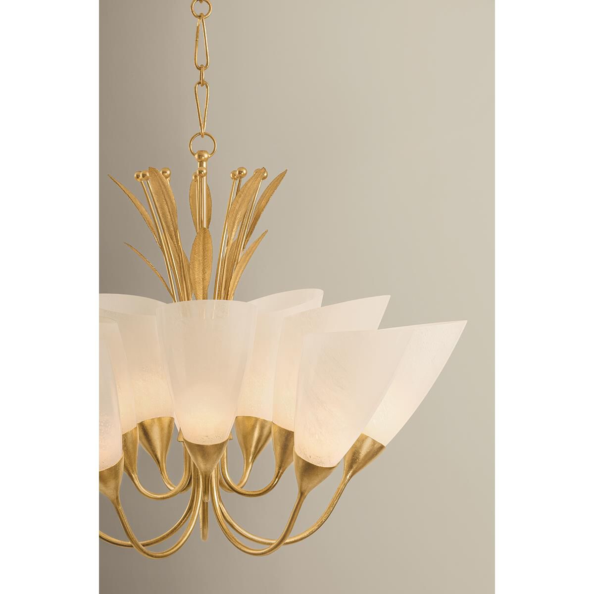 Shown in Vintage Gold Leaf finish and Seeded Cloud glass