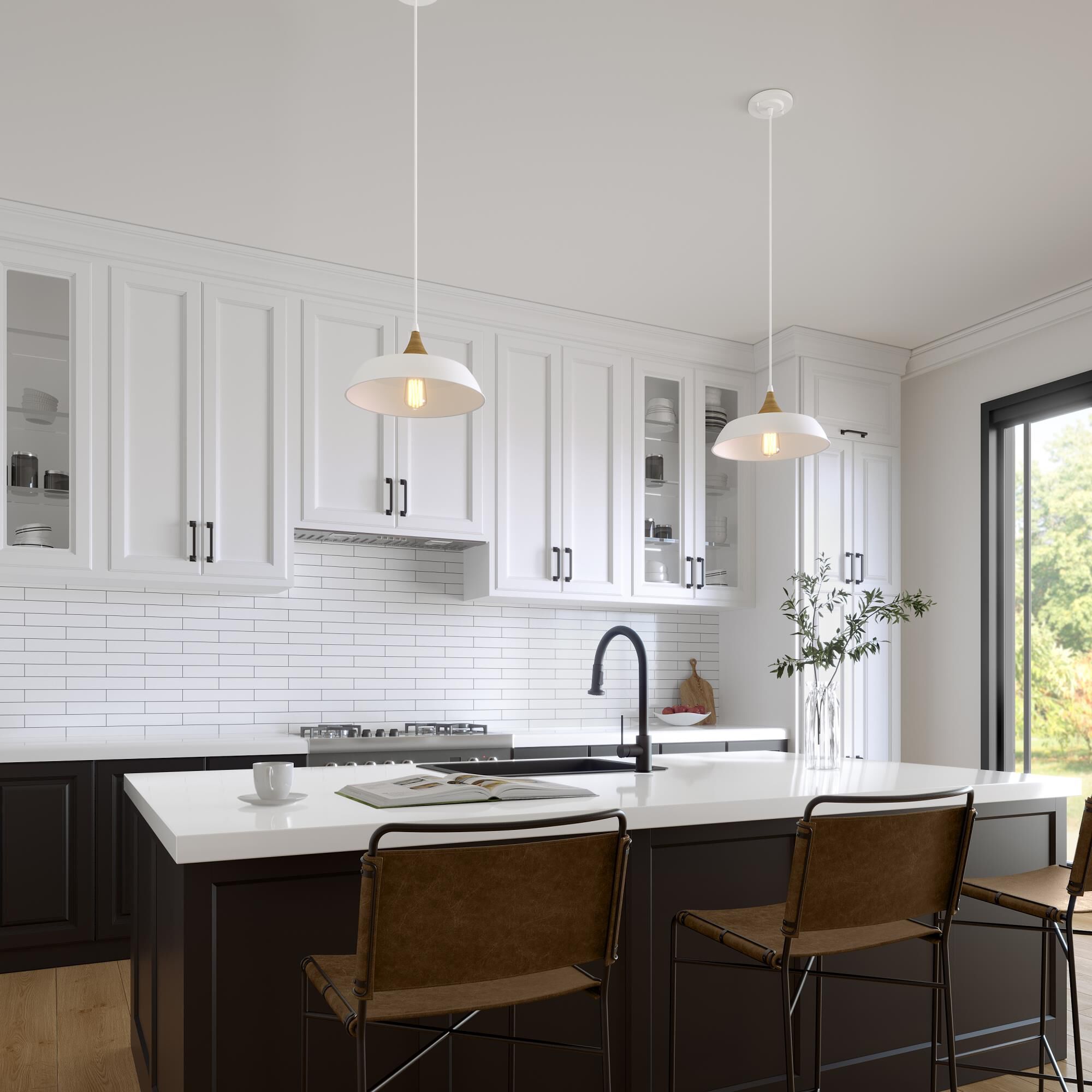 Shown in Matte White finish and Metal shade