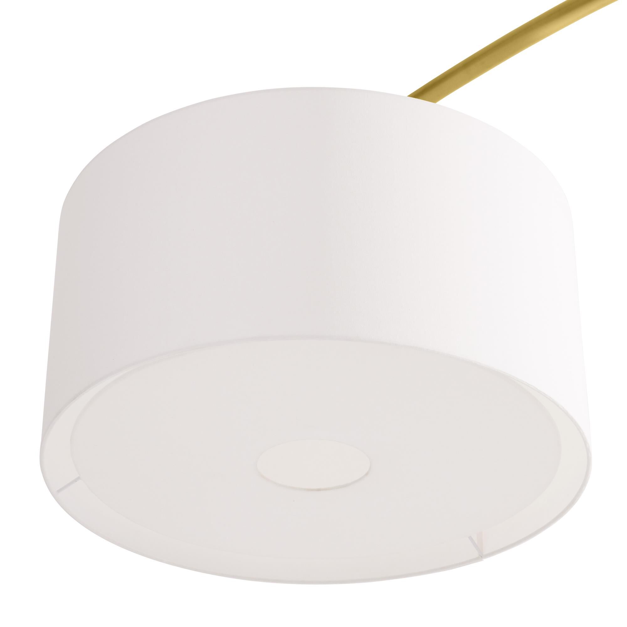 Shown in Antique Brass finish and Linen shade