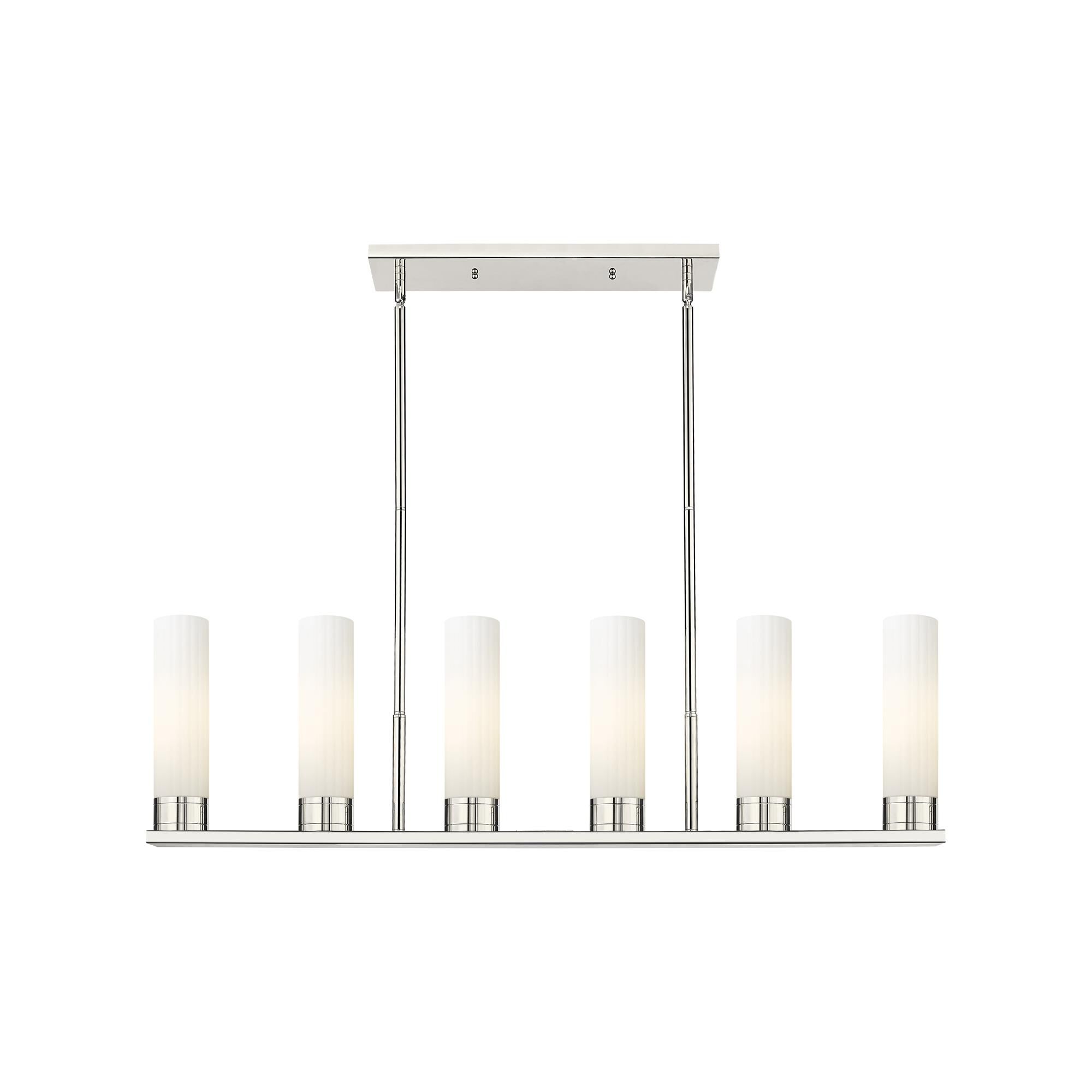 Shown in Polished Nickel finish and Matte White glass and Matte White Glass shade
