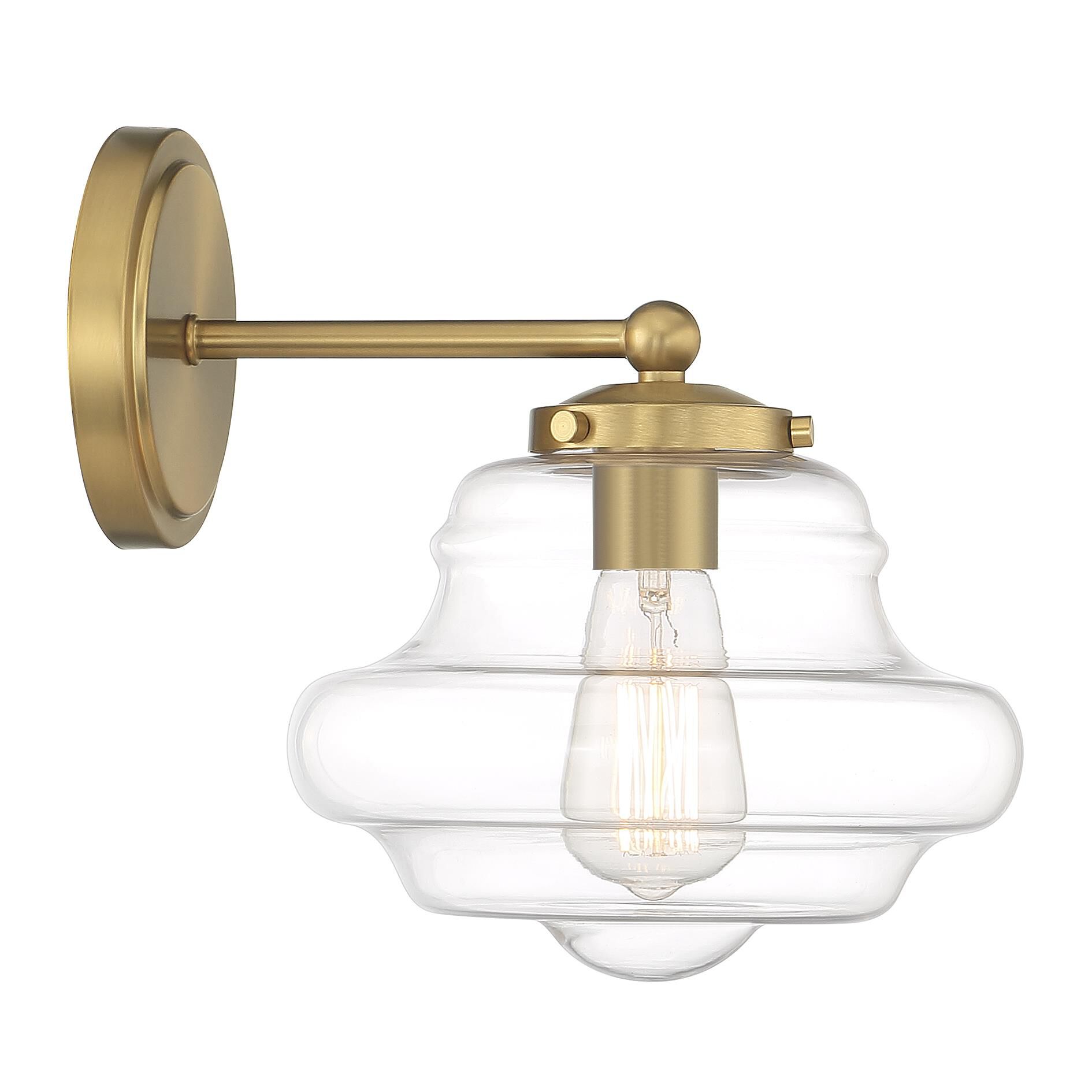 Shown in Natural Brass finish and Clear glass and Glass shade