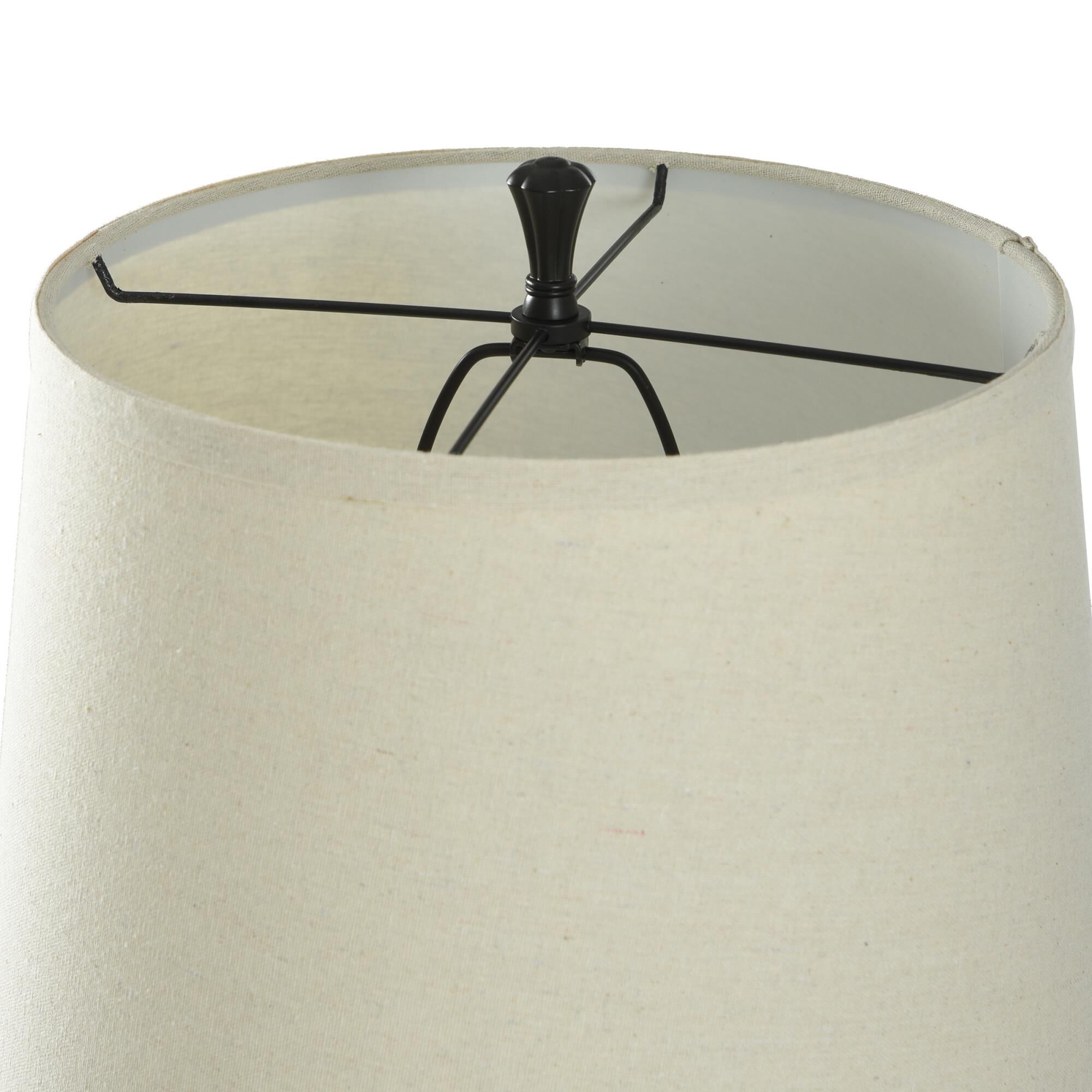 Shown in Bronze Wood finish and Cream Hardback Fabric shade