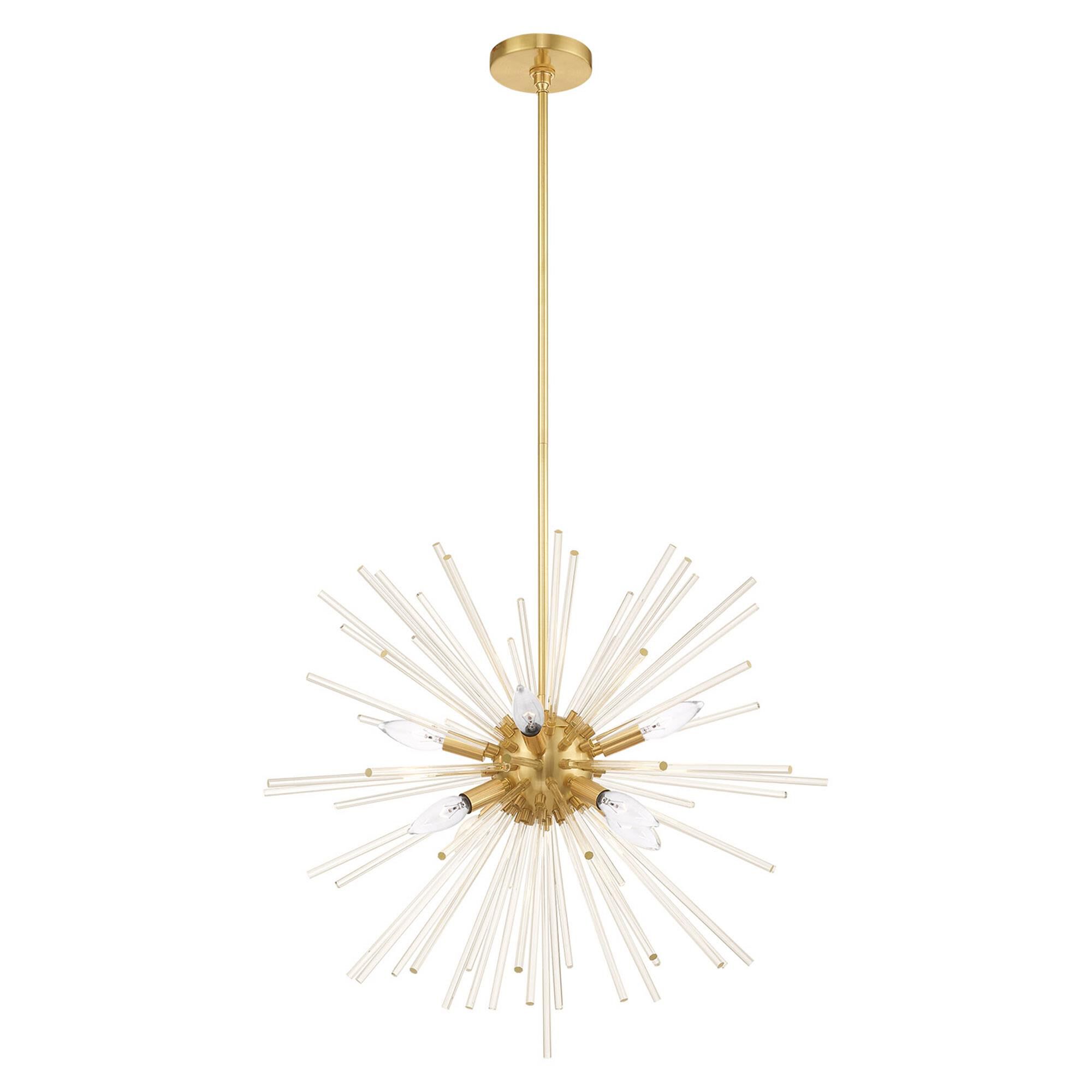 Shown in Satin Brass finish and Clear Crystal Rods glass
