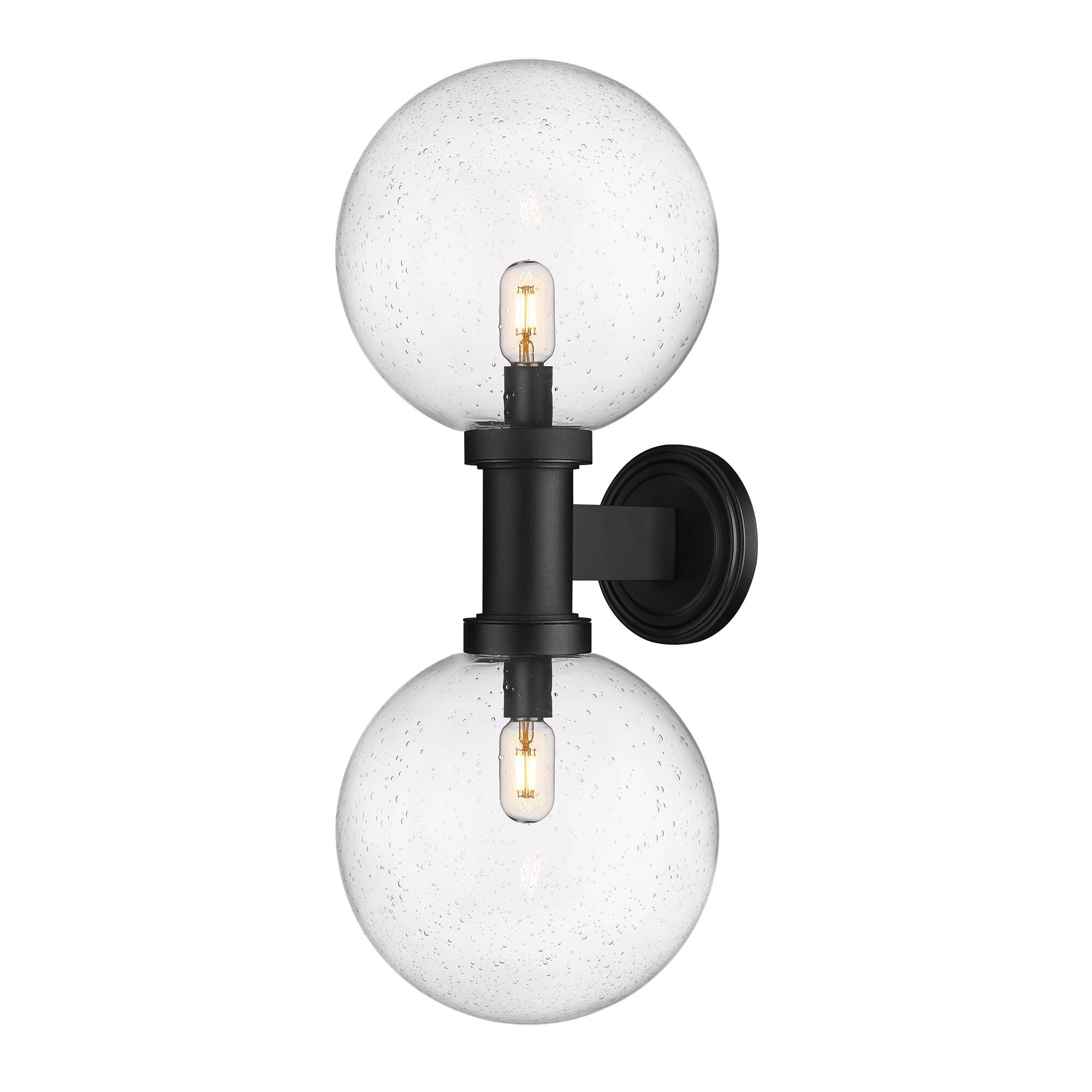 Shown in Black finish and Clear Seedy glass