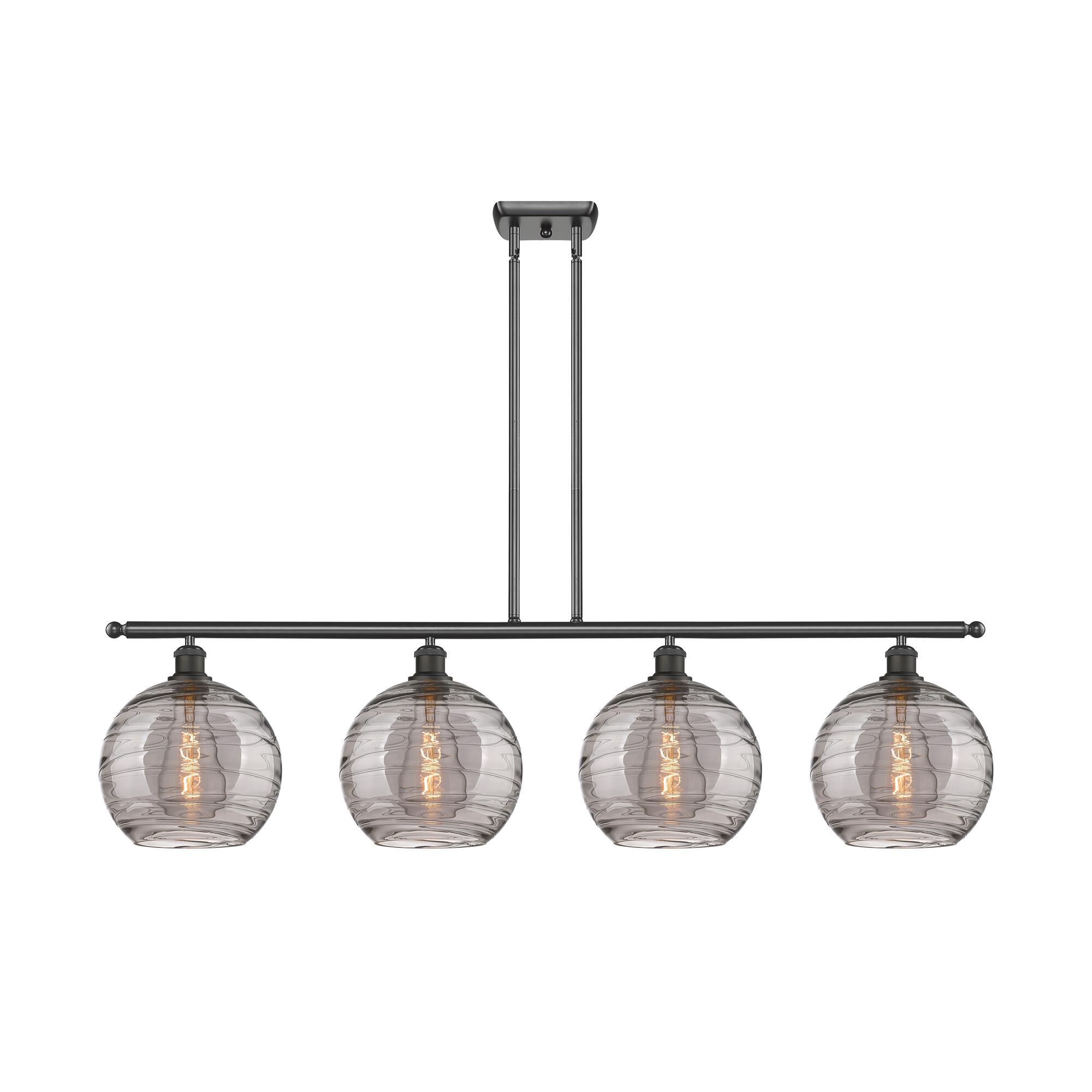 Shown in Oil Rubbed Bronze finish and Light Smoke Deco Swirl glass