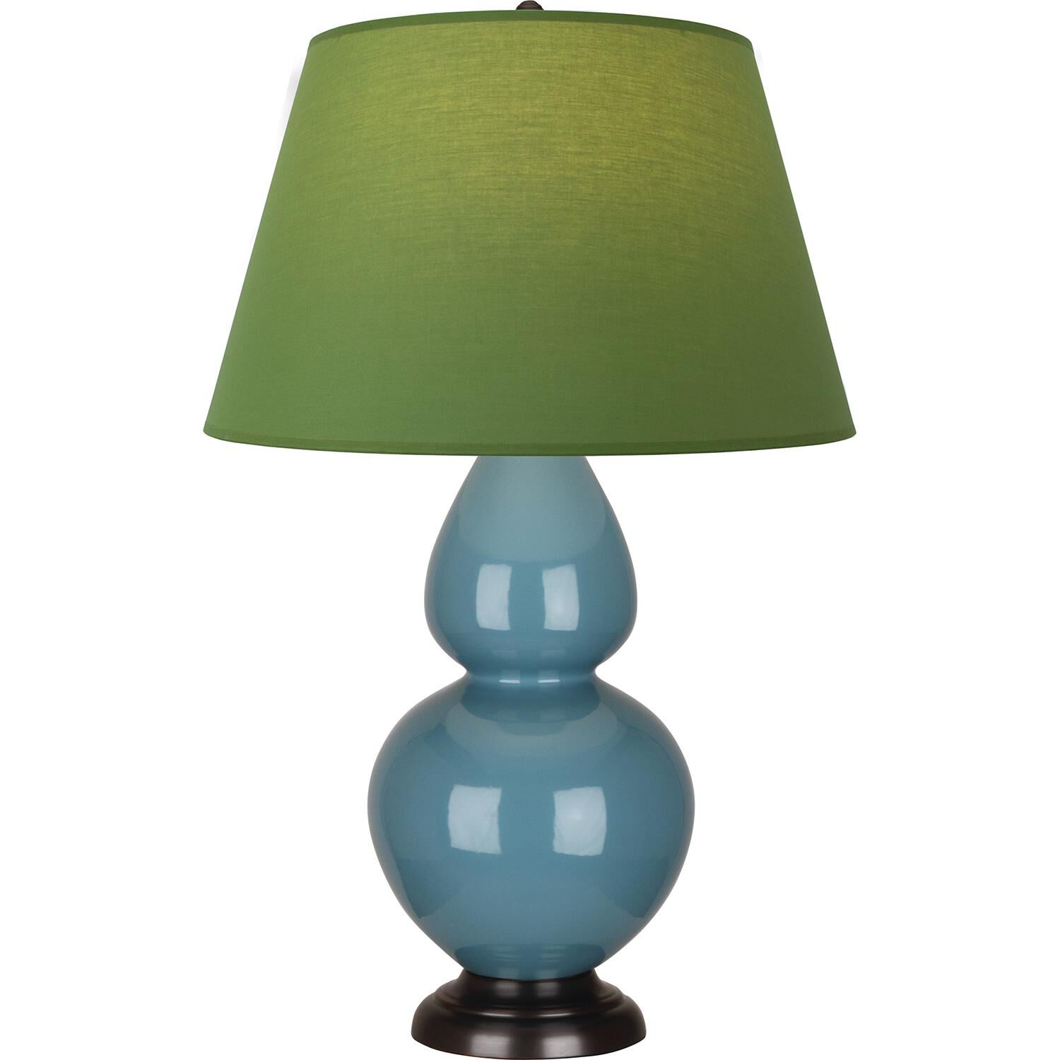 Shown in Steel Blue finish and Tea Green and Taupe shade and Deep Patina Bronze accent