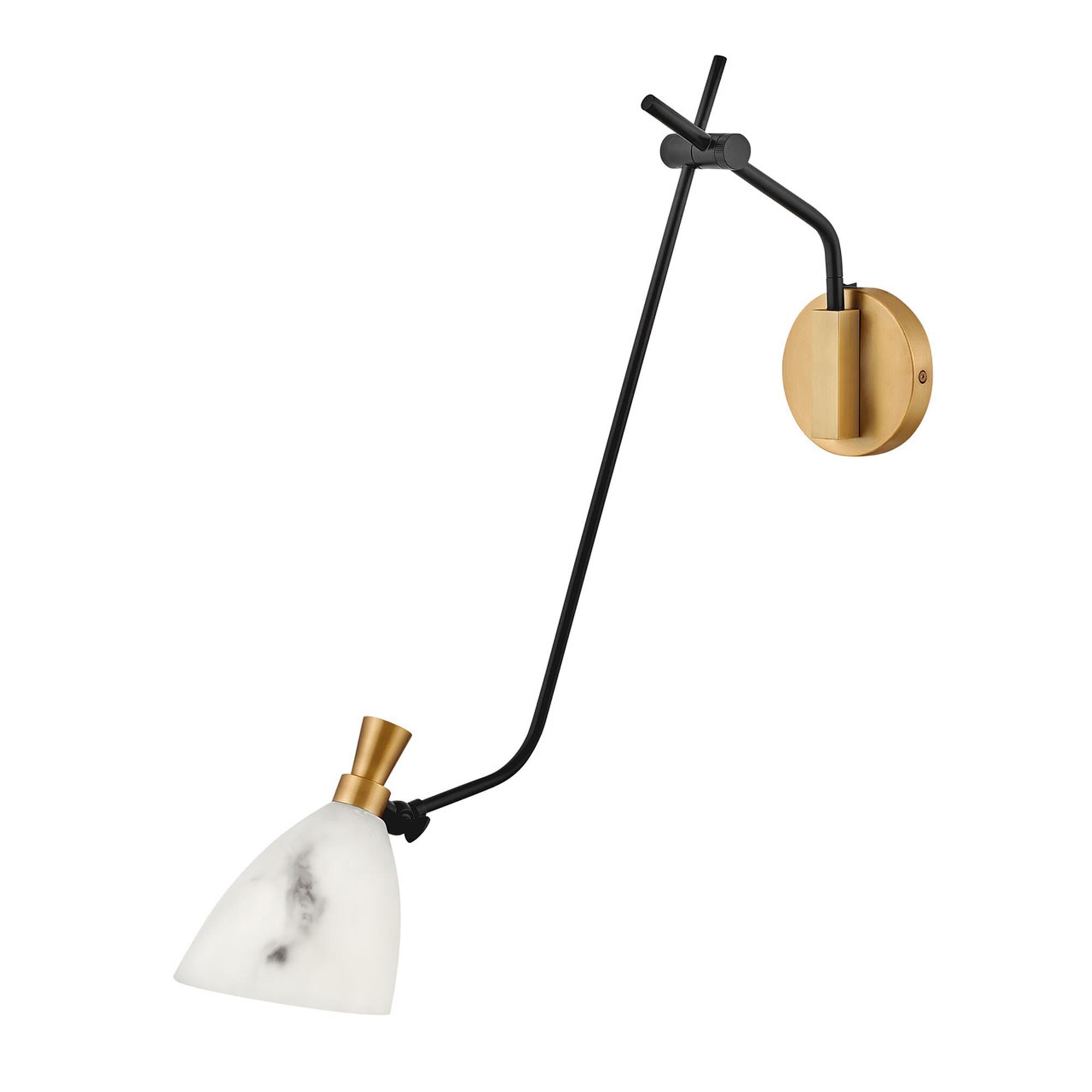 Shown in Heritage Brass finish and Faux Alabaster glass and Black accent