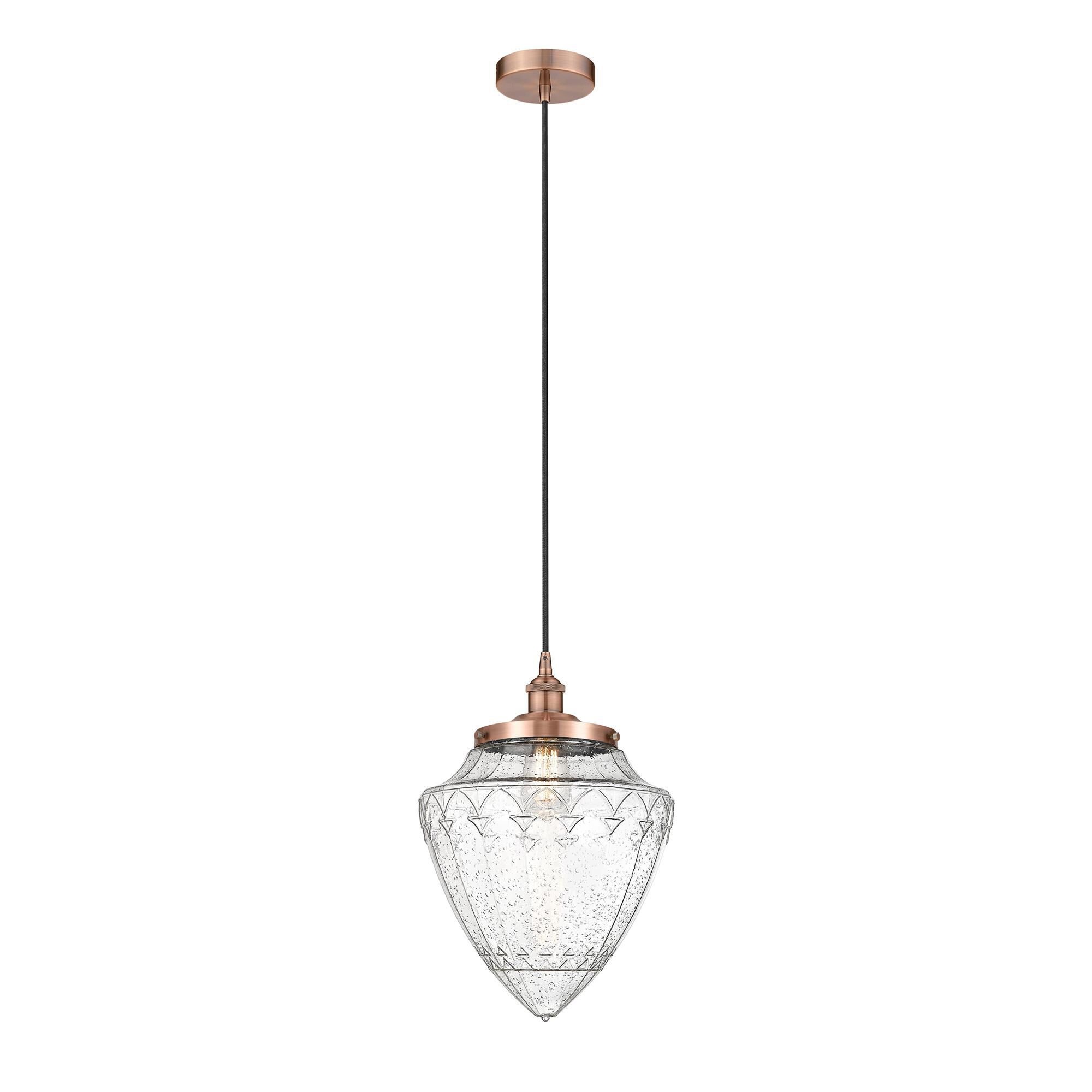 Shown in Antique Copper finish and Seedy glass