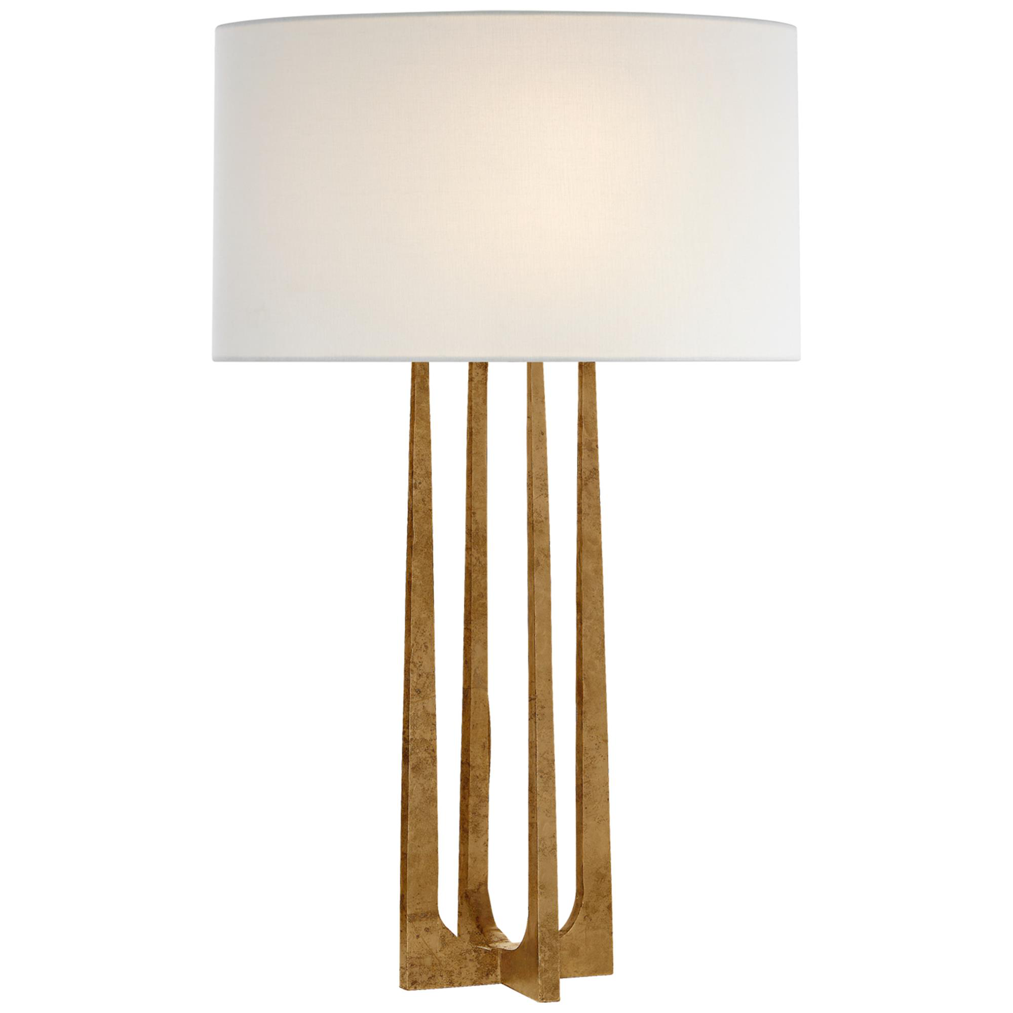 Shown in Gilded Iron finish and Linen shade