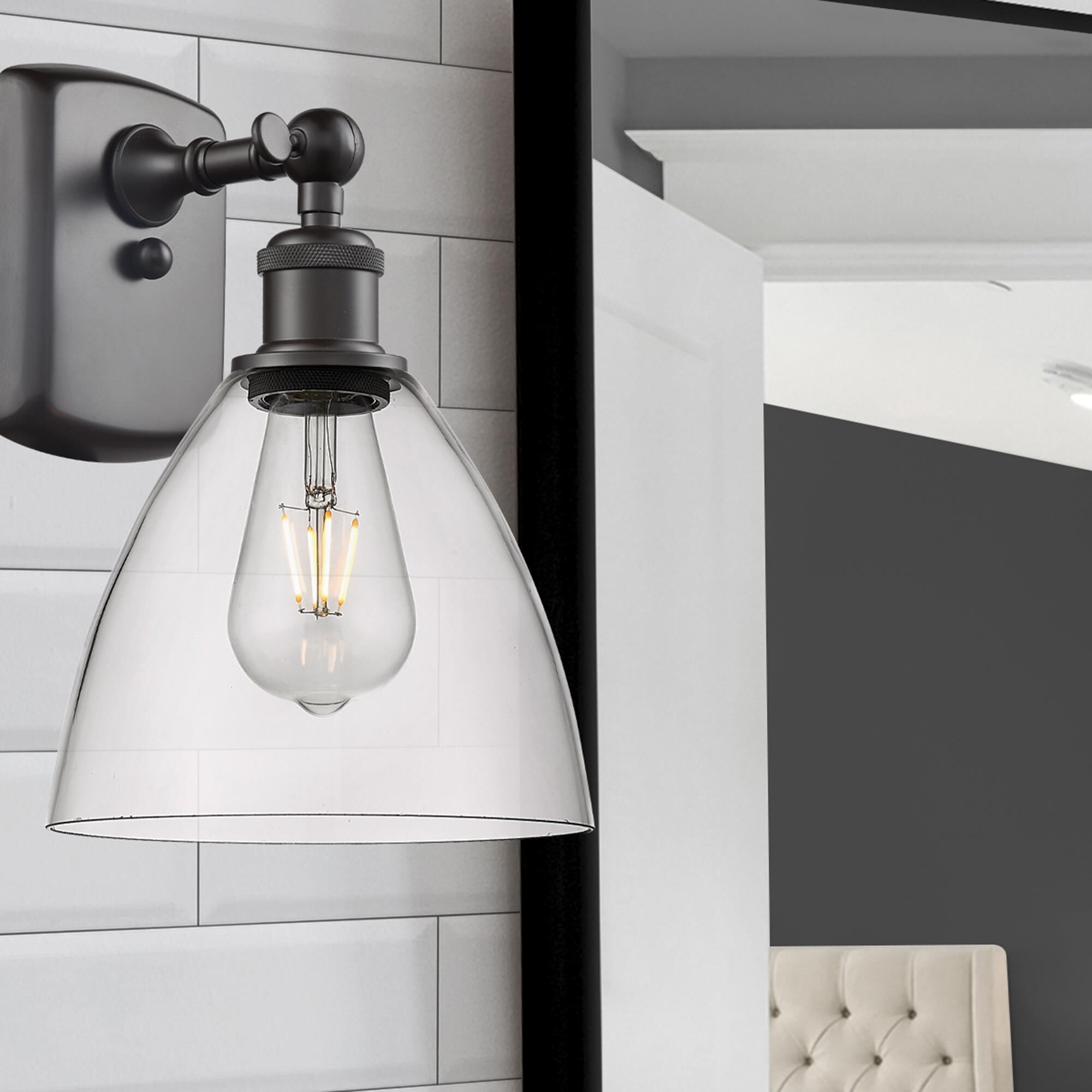 Shown in Oil Rubbed Bronze finish and Clear Ballston Dome glass and No Shade shade