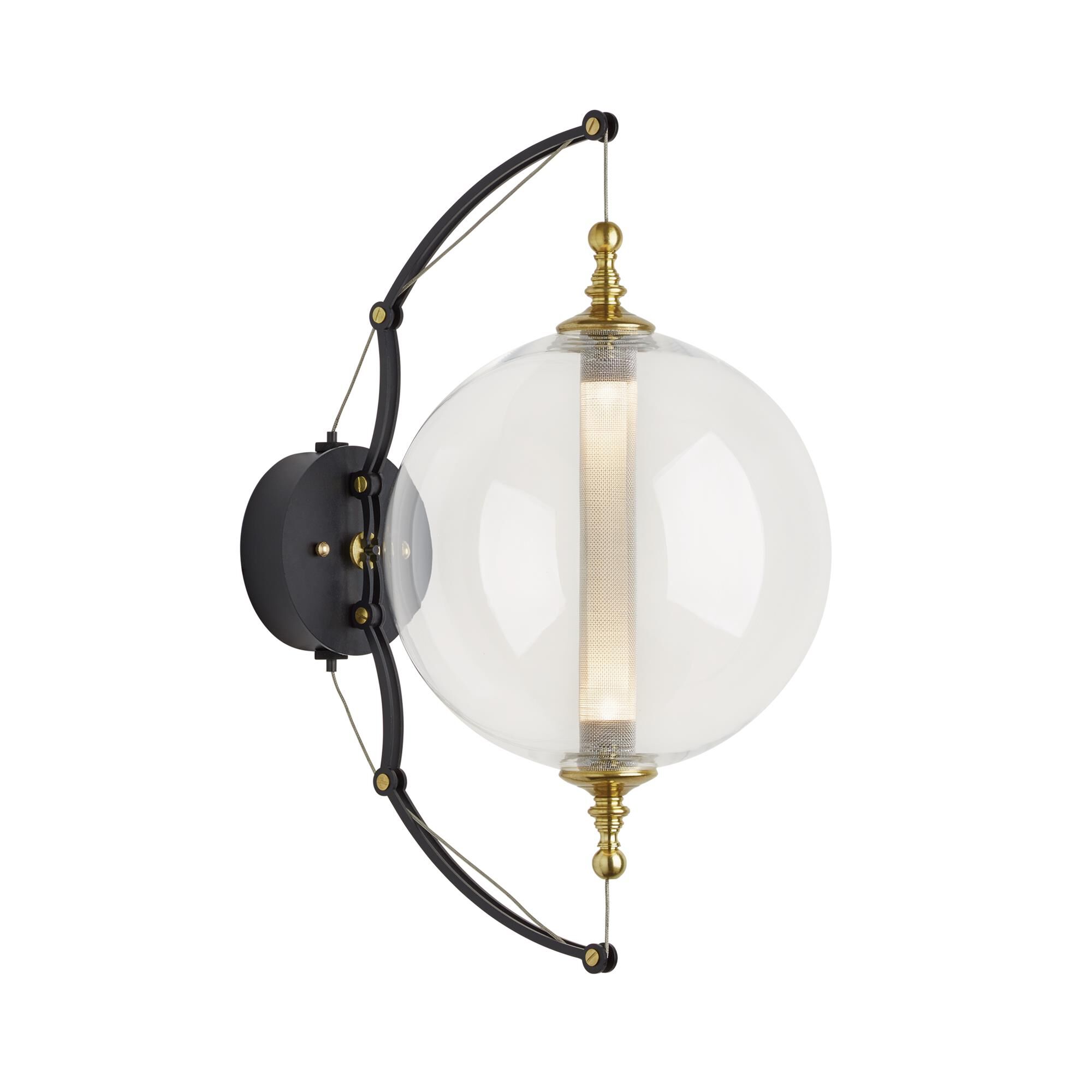 Shown in Brass with Black finish and Clear glass