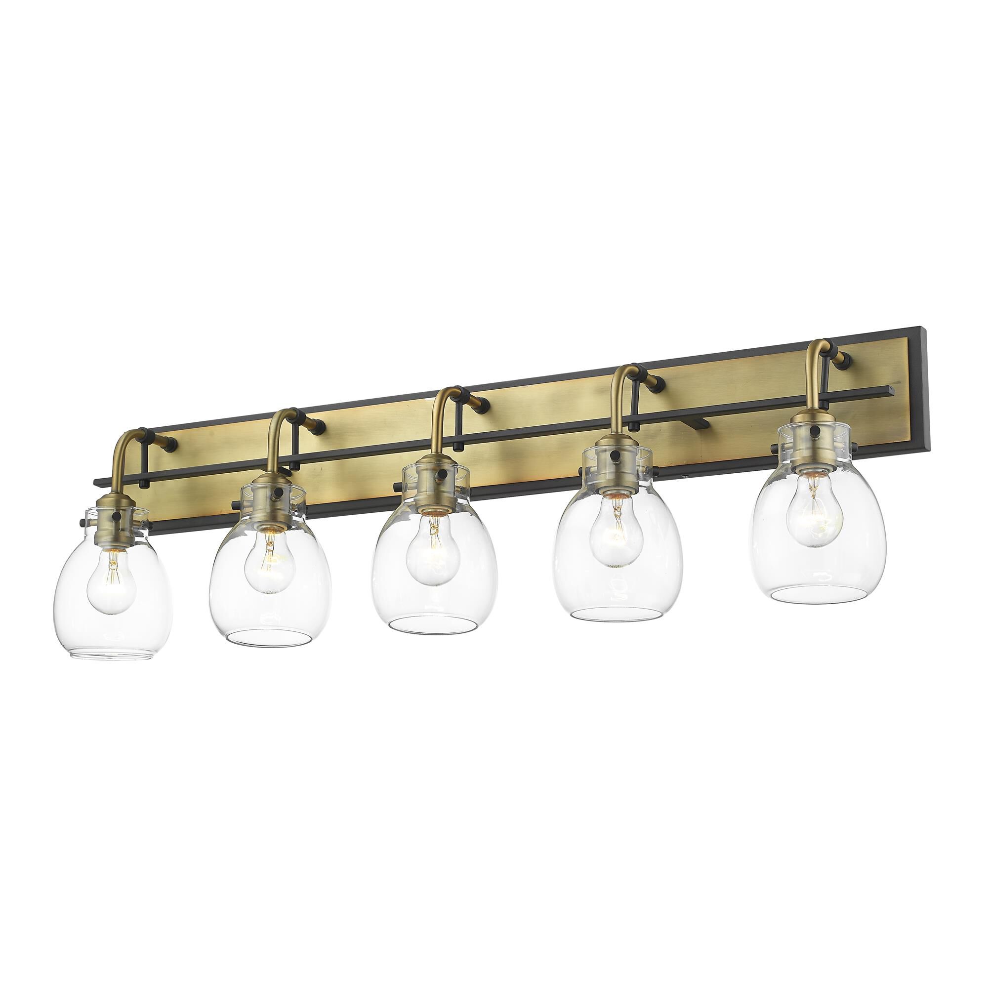 Shown in Matte Black + Olde Brass finish and Glass shade