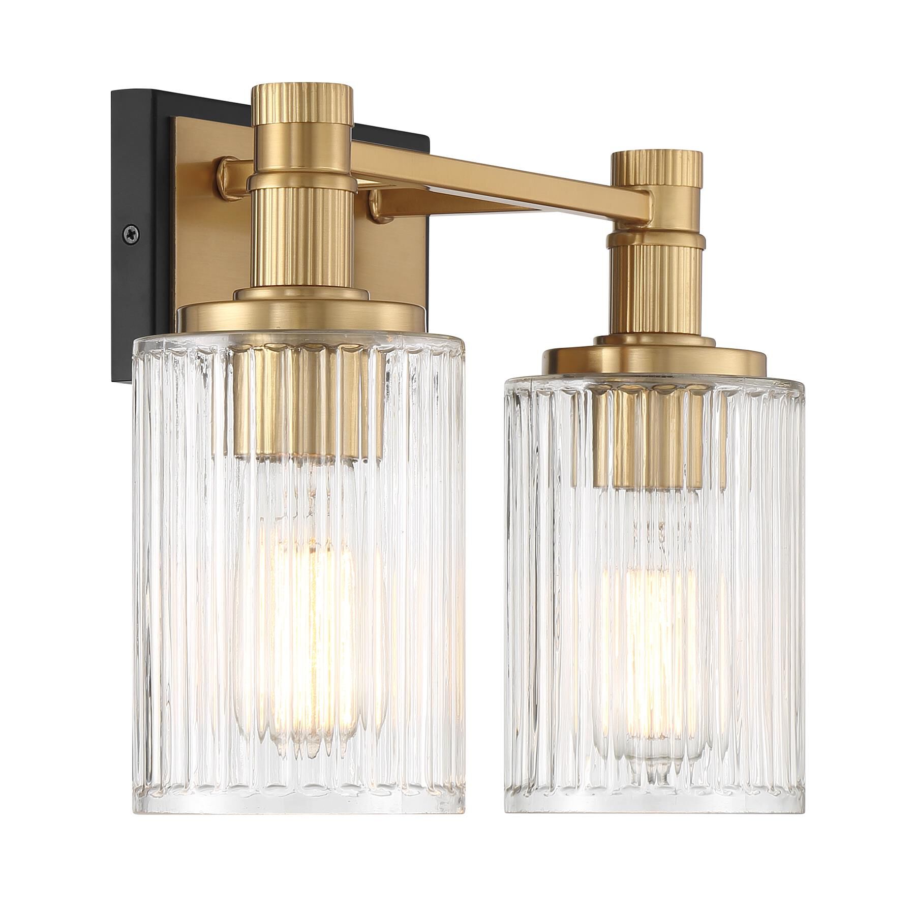 Shown in Matte Black With Warm Brass finish and Ribbed glass