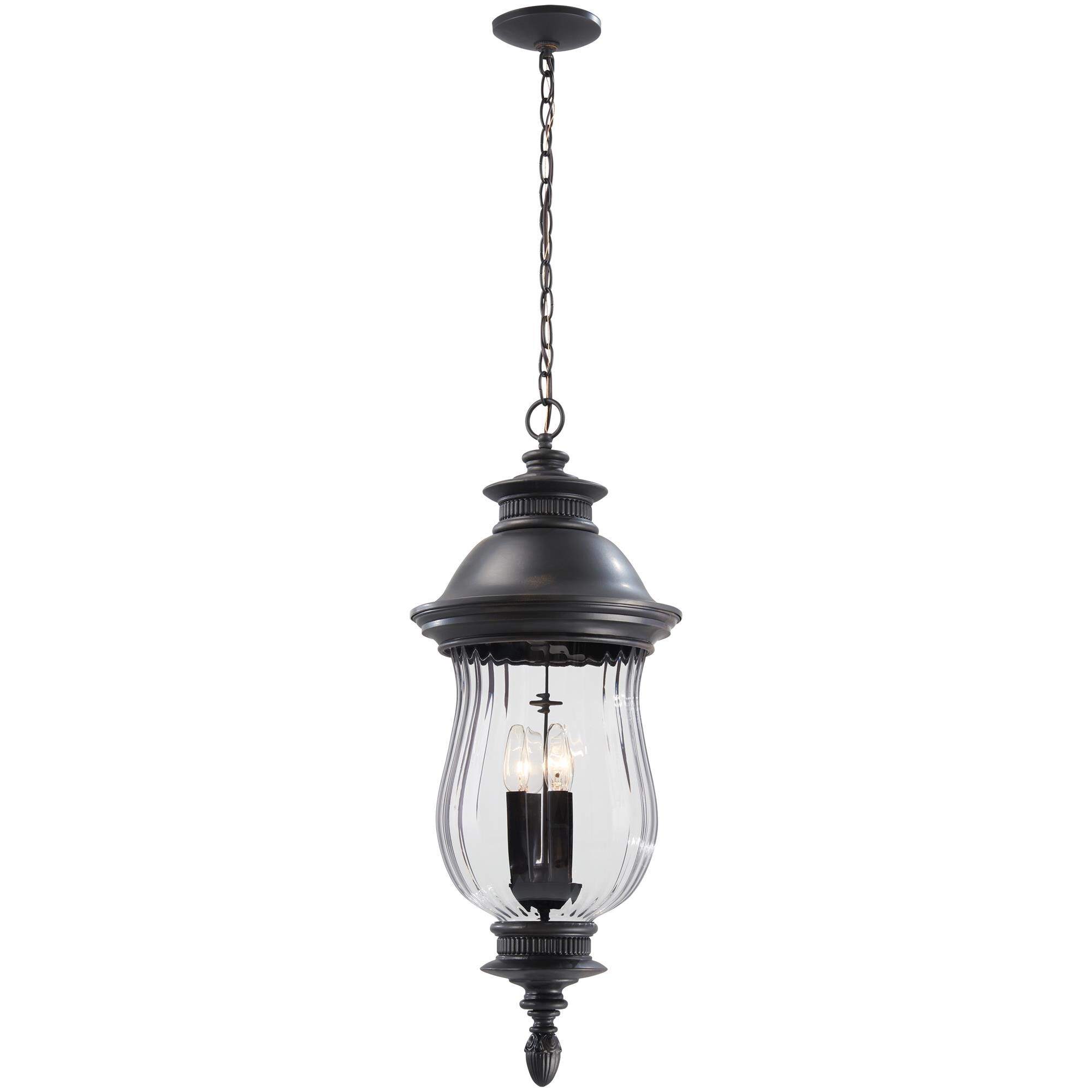 Shown in Heritage finish and Mouth Blown Clear glass and Optic Glass shade