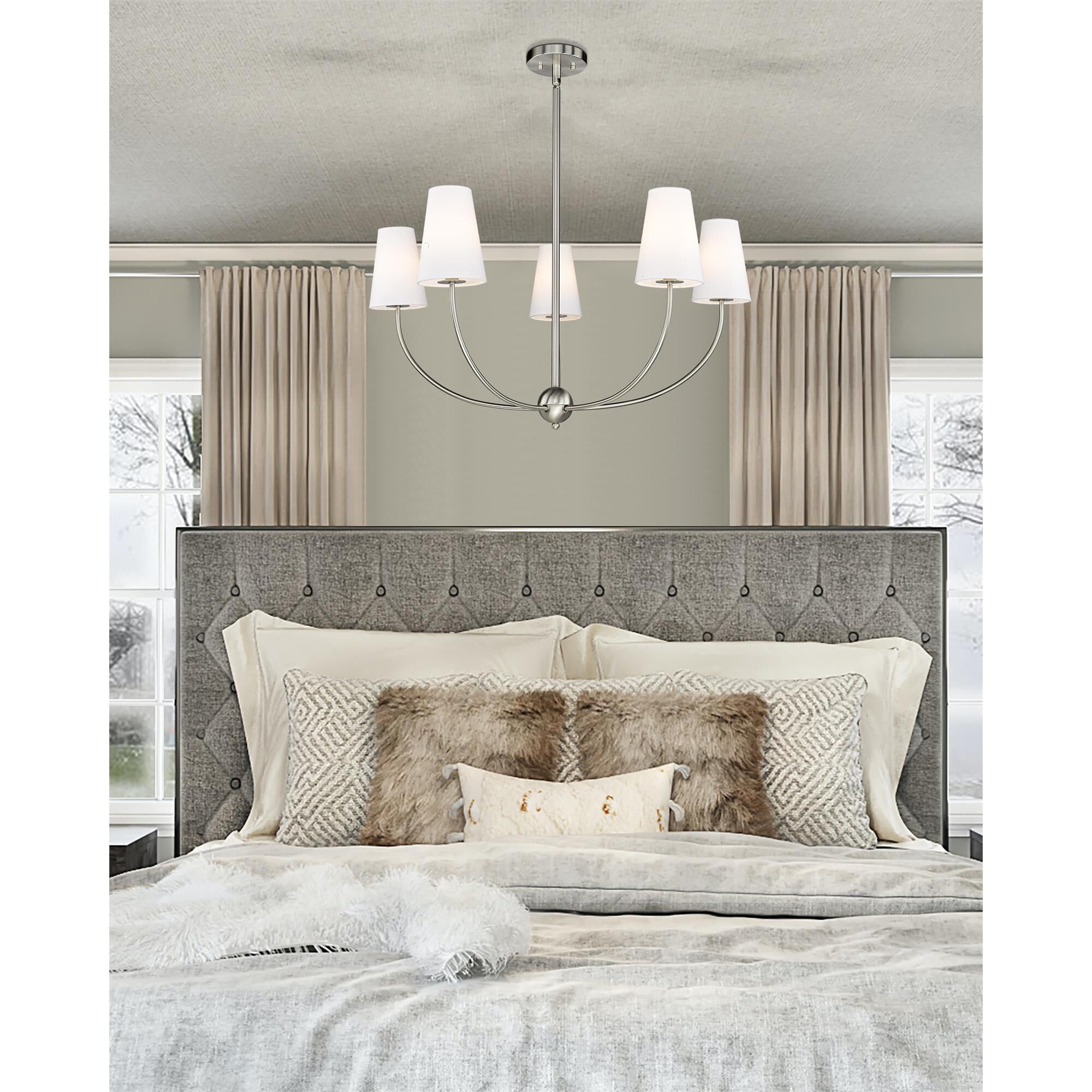 Shown in Brushed Nickel finish and White glass