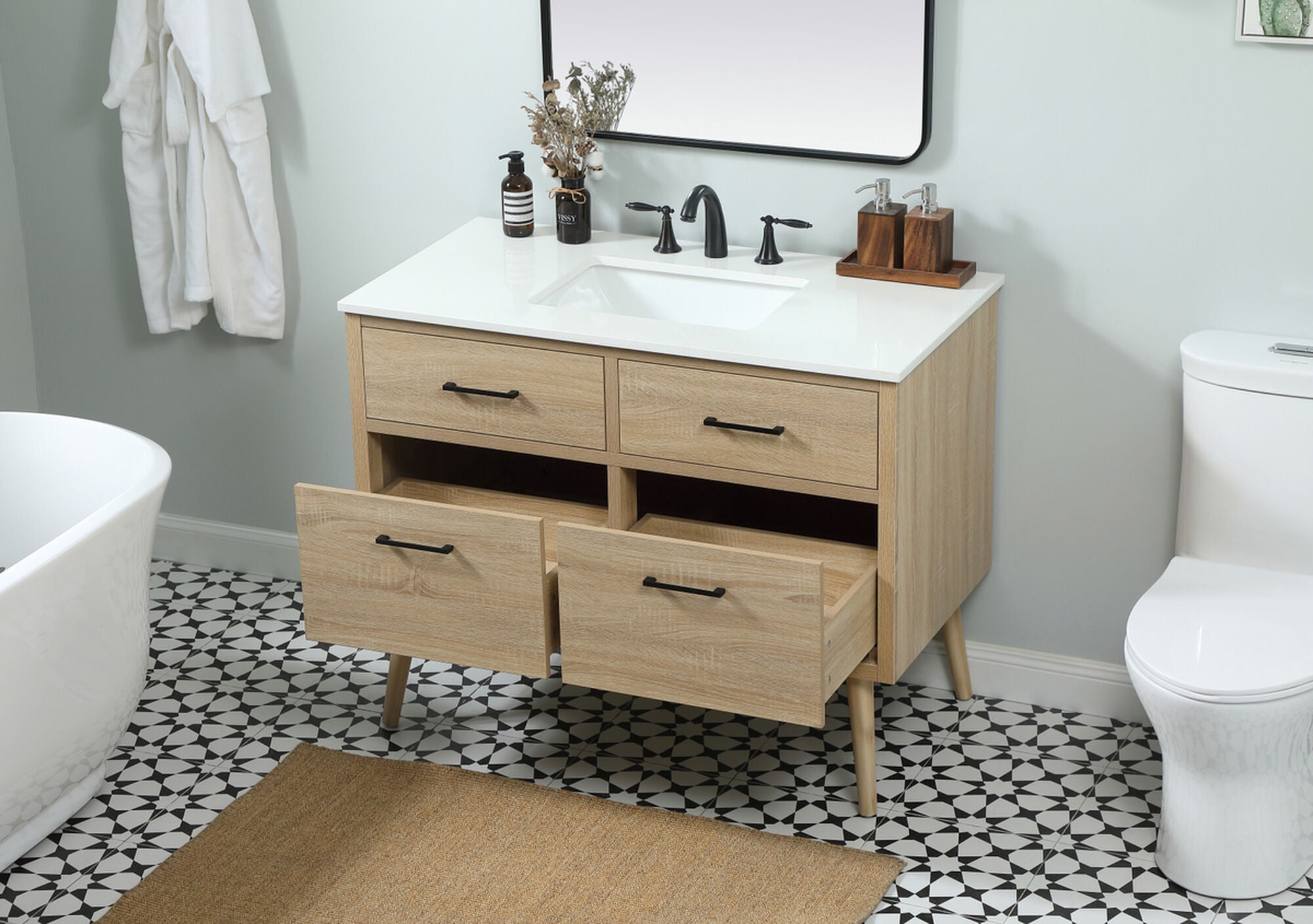 Shown in Mango Wood finish and Without Backsplash accent