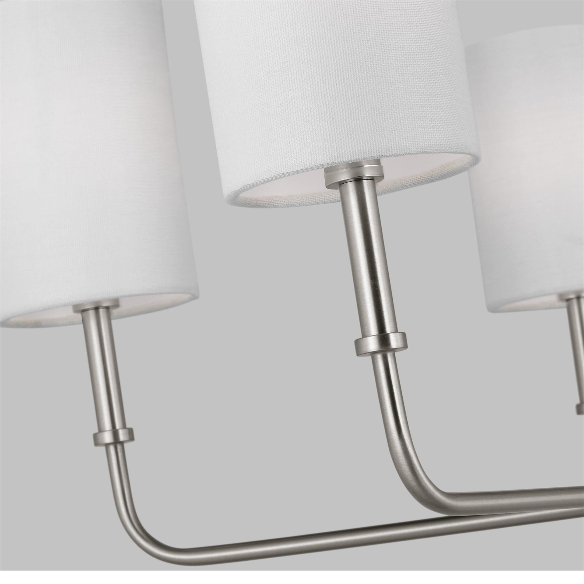 Shown in Brushed Nickel Silver finish and White Linen glass and White Linen Fabric s shade