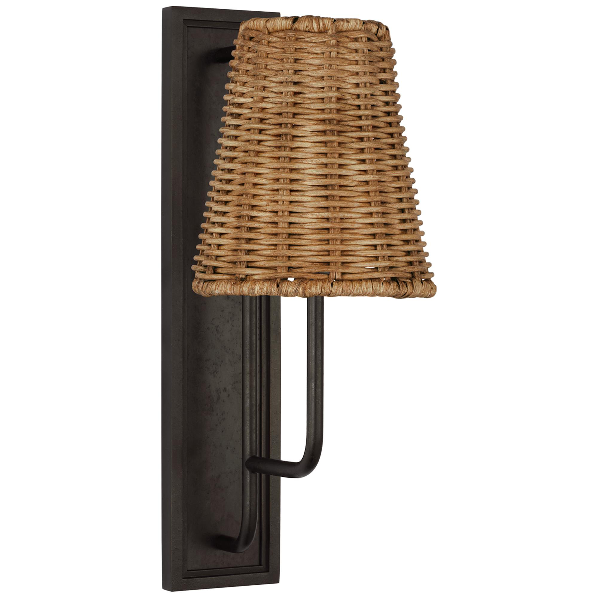 Shown in Aged Iron finish and Natural Wicker shade