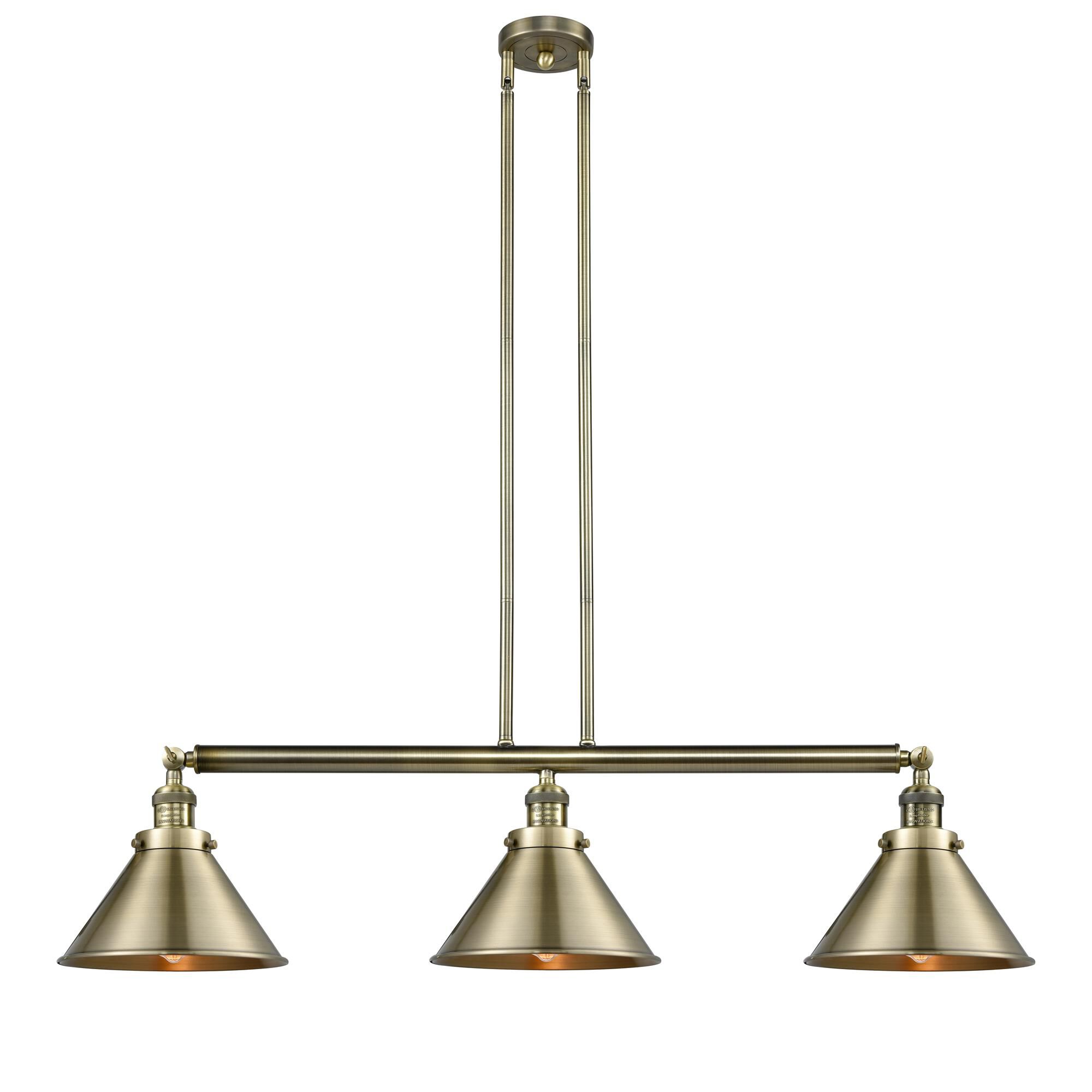 Shown in Antique Brass finish and Antique Brass Briarcliff shade