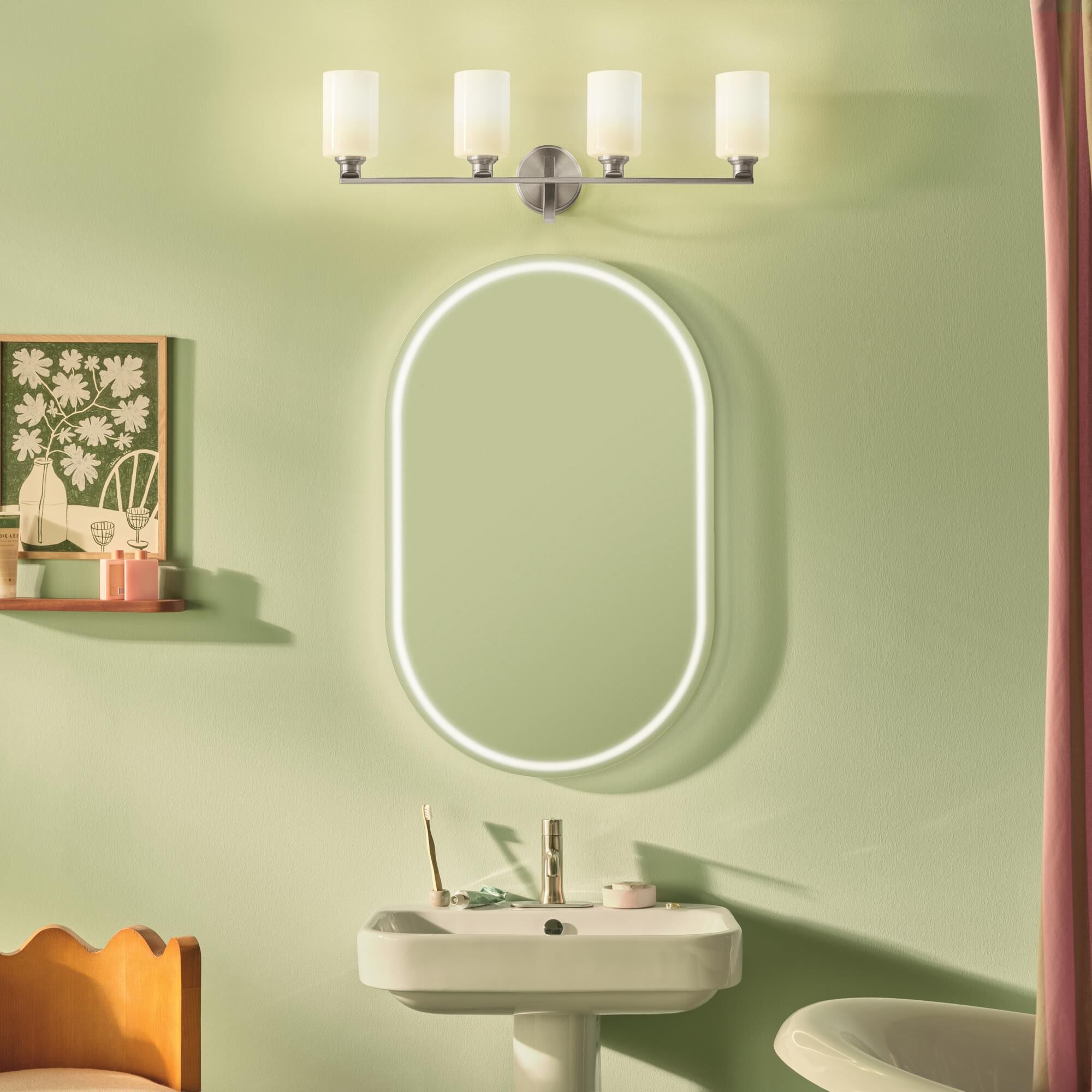 Shown in Brushed Nickel finish and Opal glass