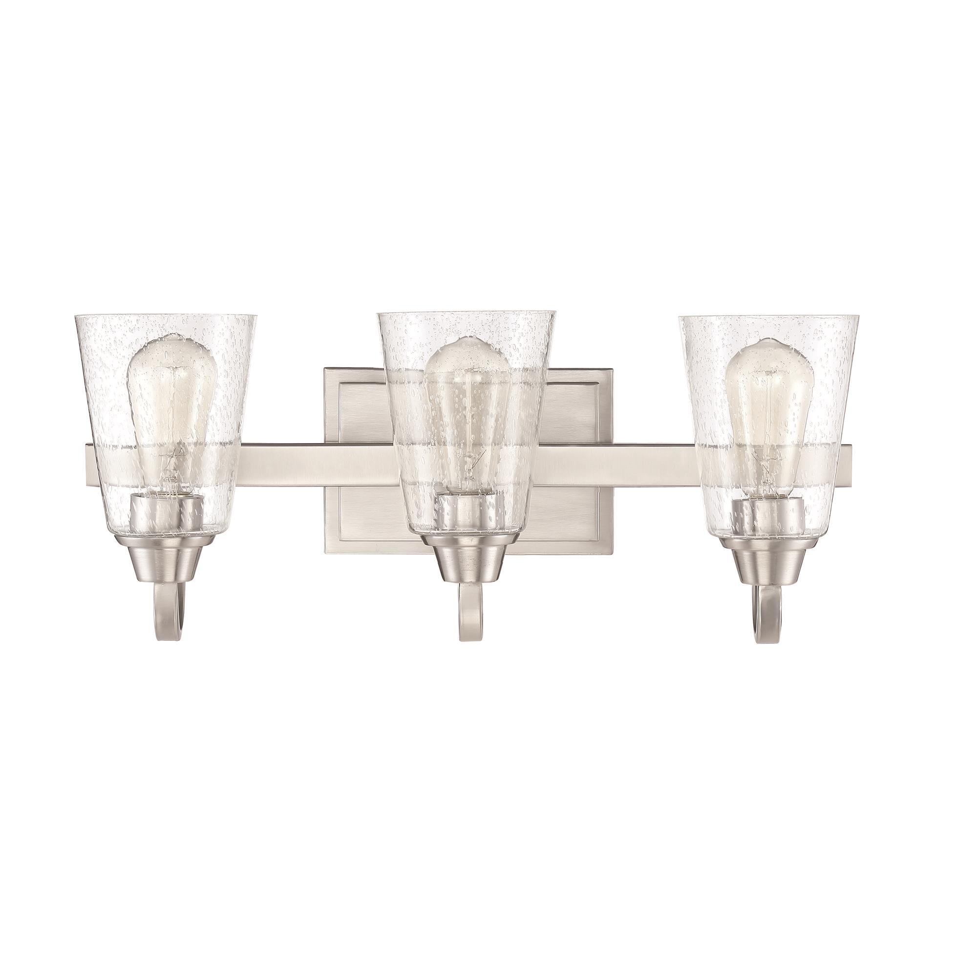 Shown in Brushed Polished Nickel finish and Clear Seeded glass and Glass shade