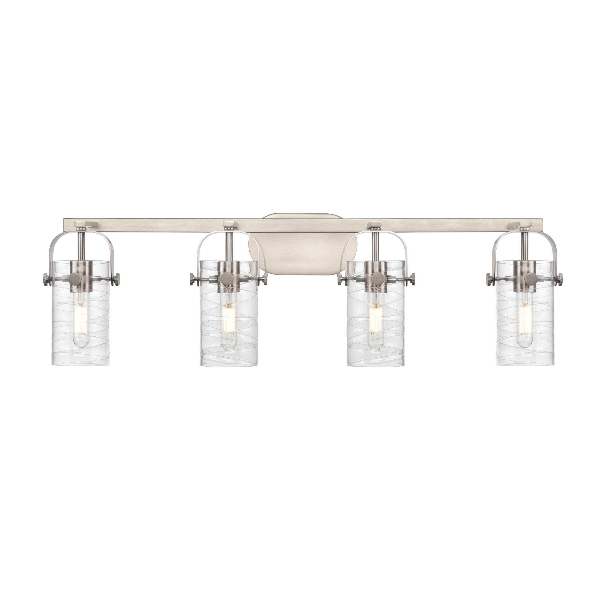 Shown in Satin Nickel finish and Deco Swirl glass and Deco Swirl Glass shade