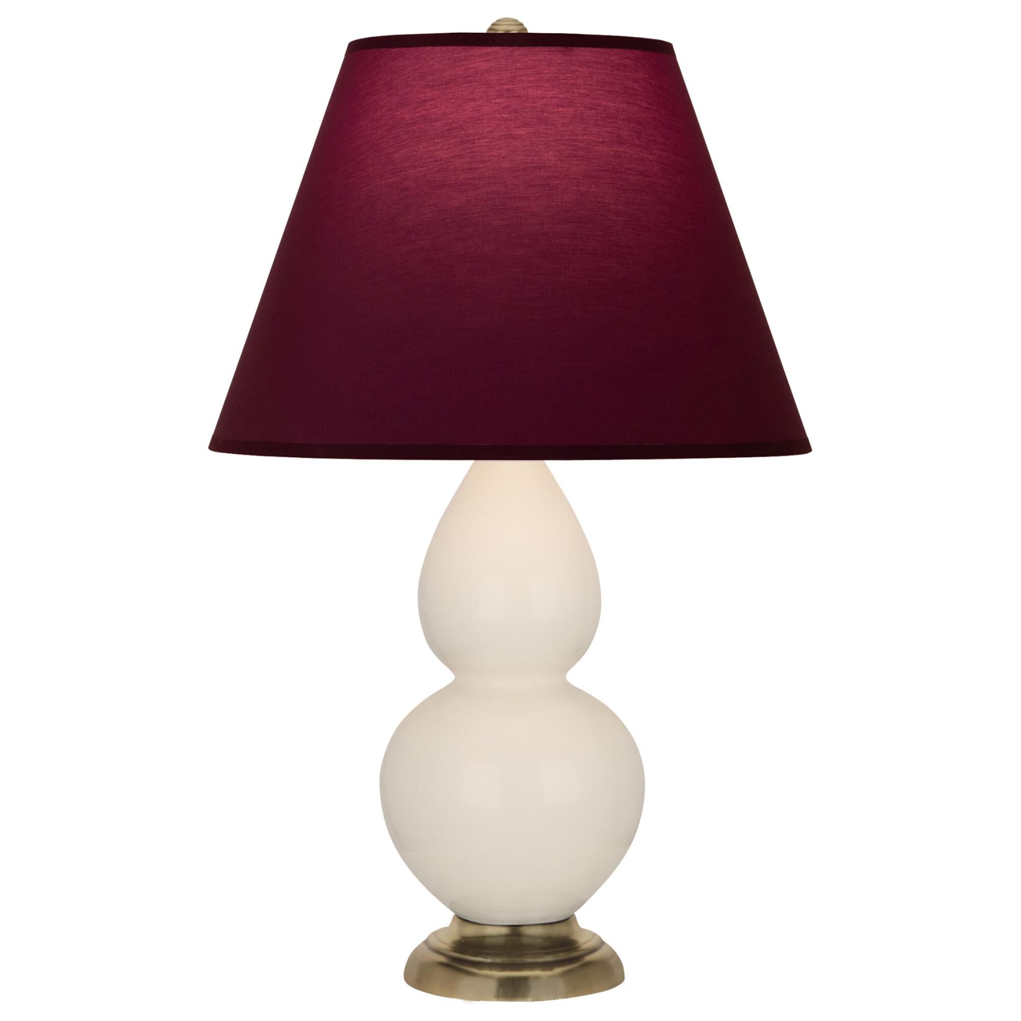 Shown in Bone finish and Plum and Lavender shade and Antique Natural Brass accent