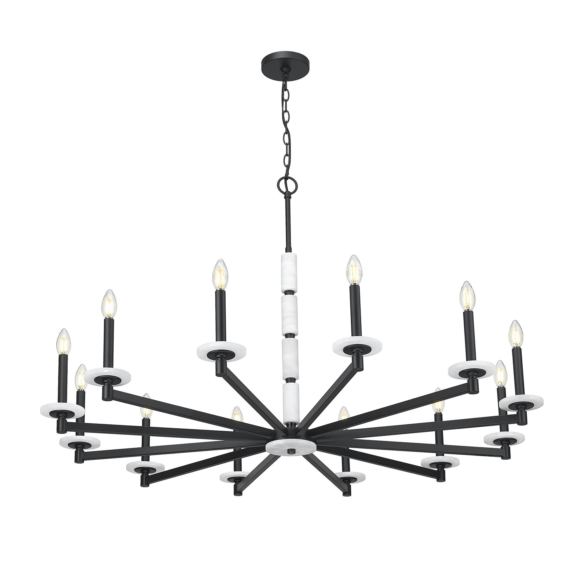 Shown in Matte Black finish and Alabaster glass and Alabaster shade