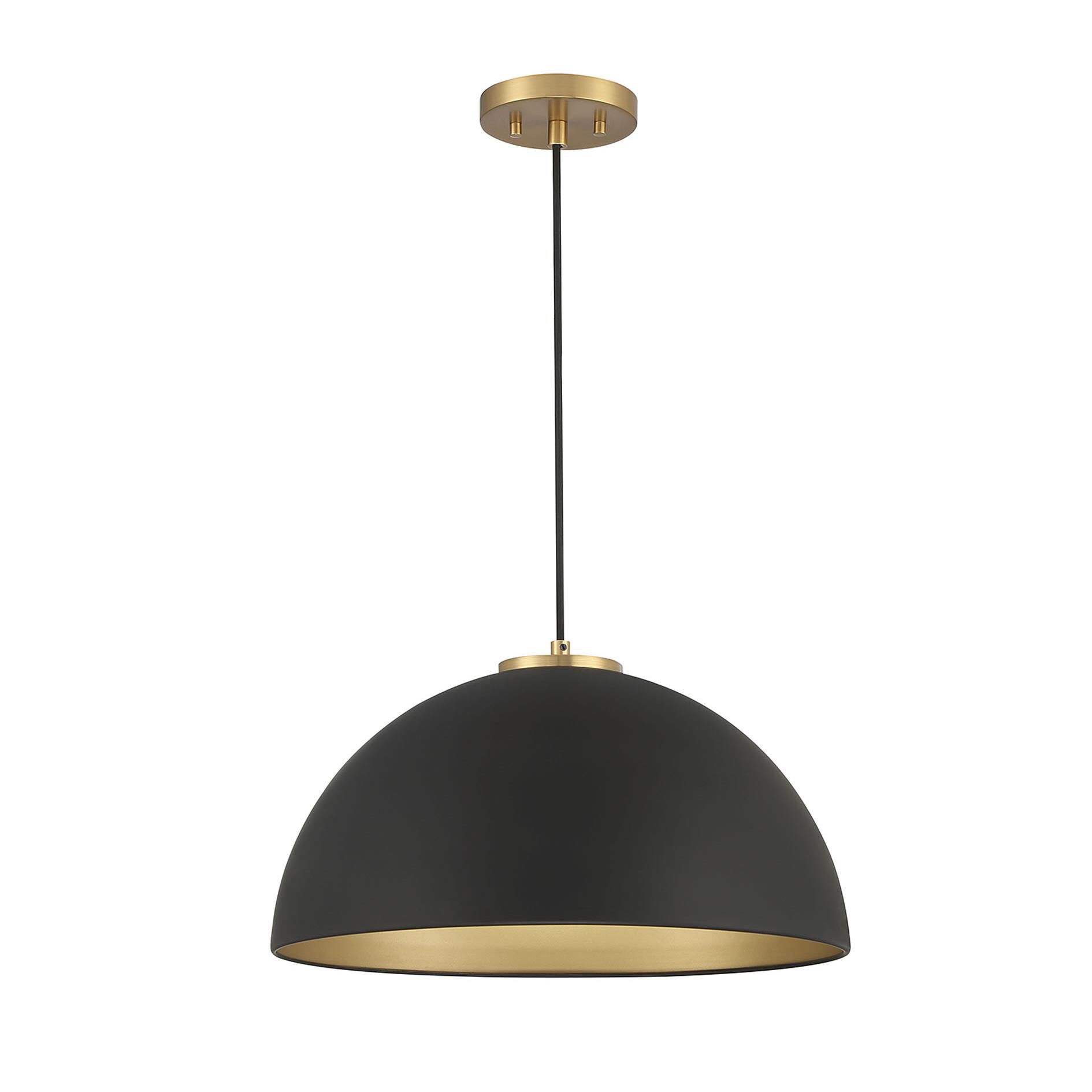 Shown in Matte Black With Natural Brass finish and Metal shade