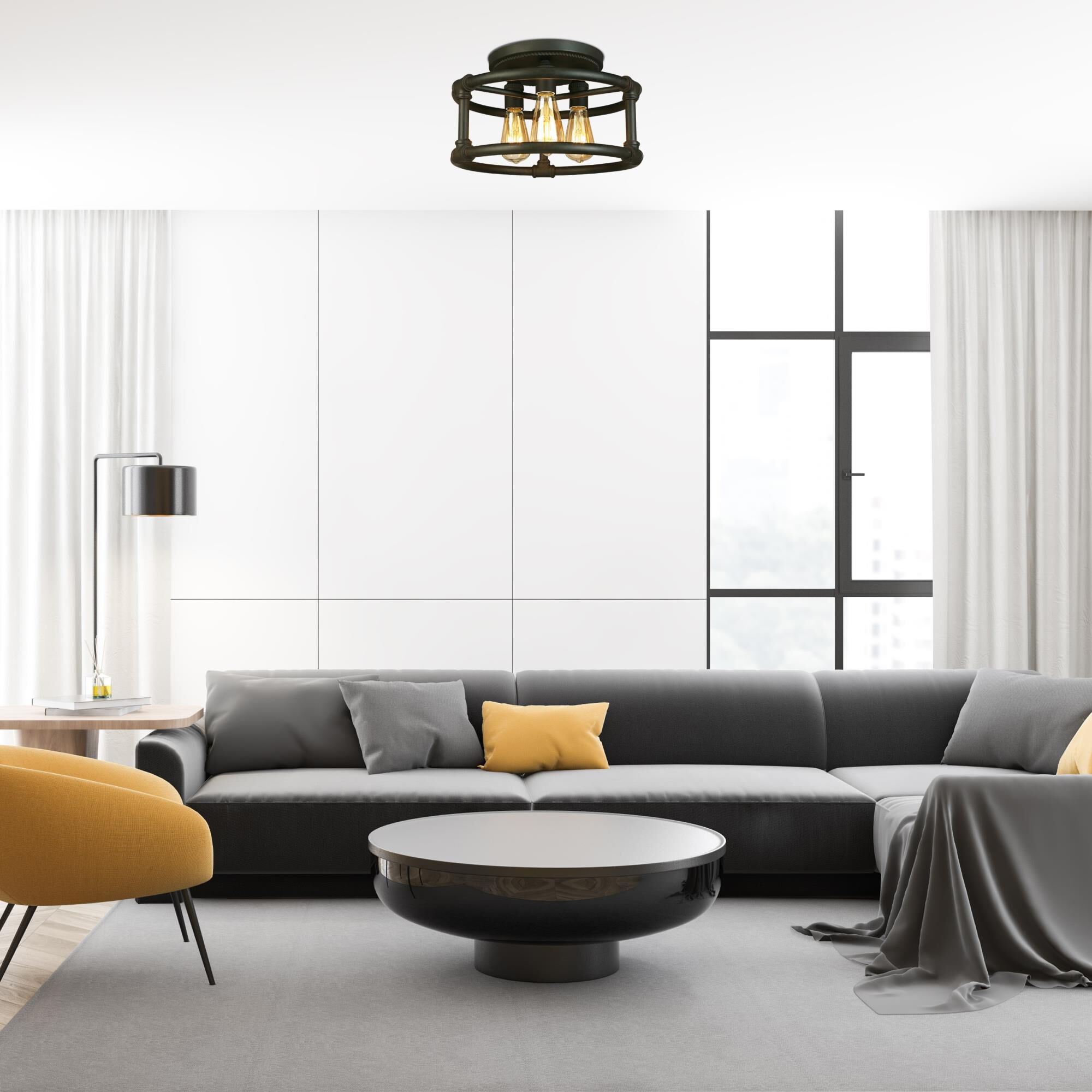 Eglo Wymer 15 Inch 3 Light Semi Flush Mount by Eglo Lighting