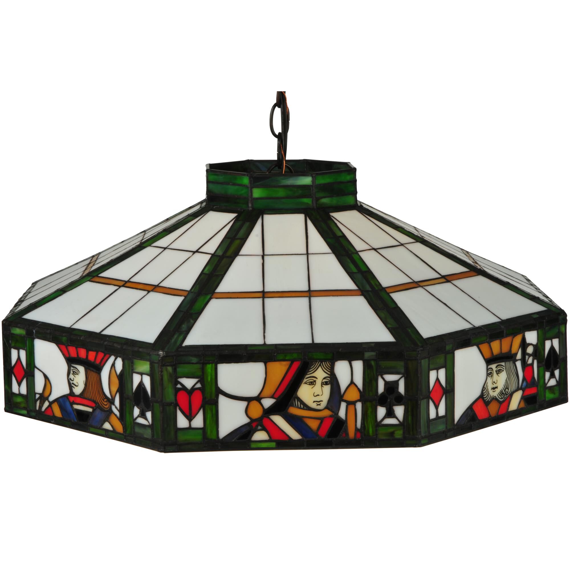 Shown in Antique Finish finish and Black-Blue-Red-Green glass